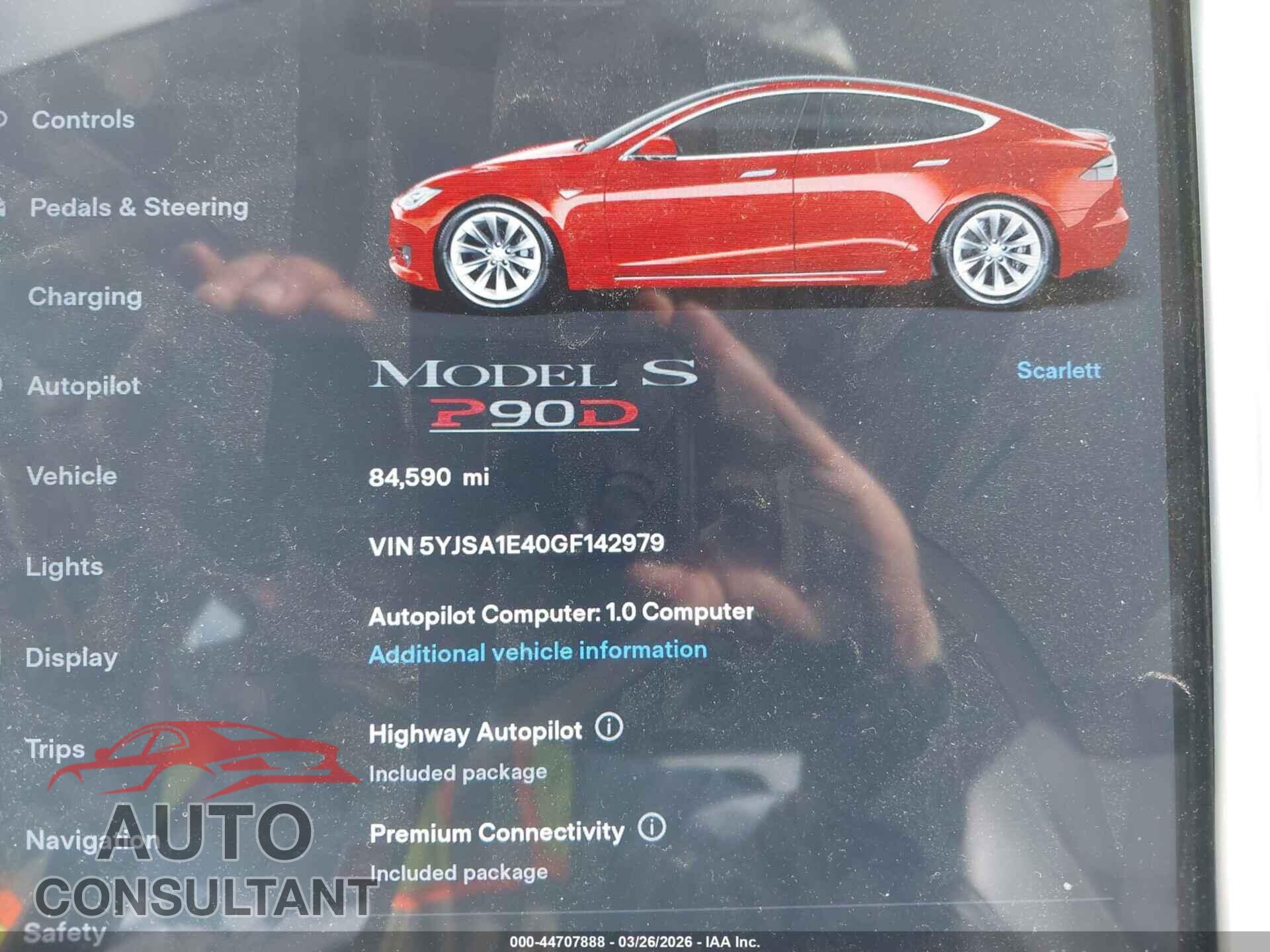 TESLA MODEL S 2016 - 5YJSA1E40GF142979
