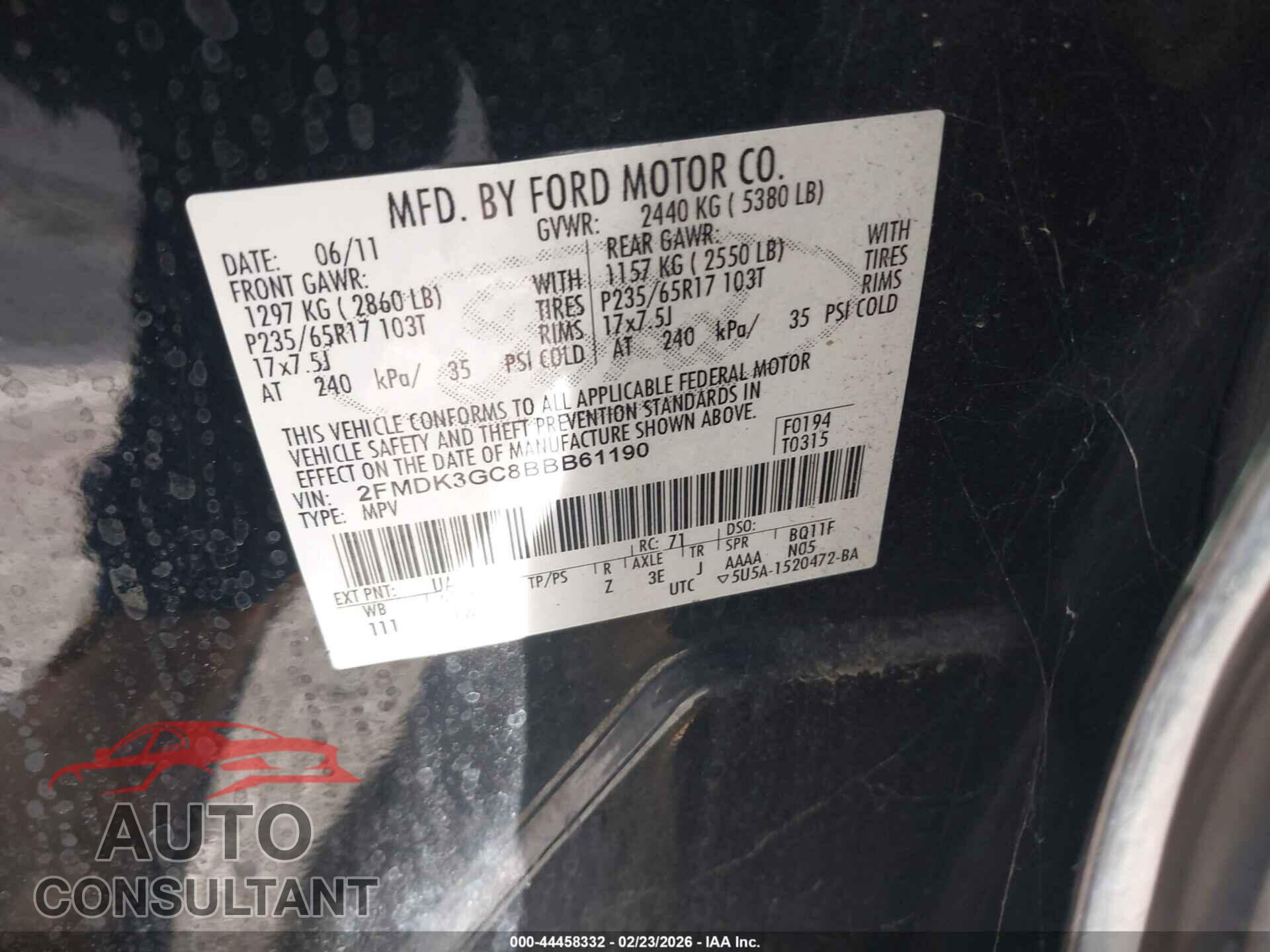FORD EDGE 2011 - 2FMDK3GC8BBB61190