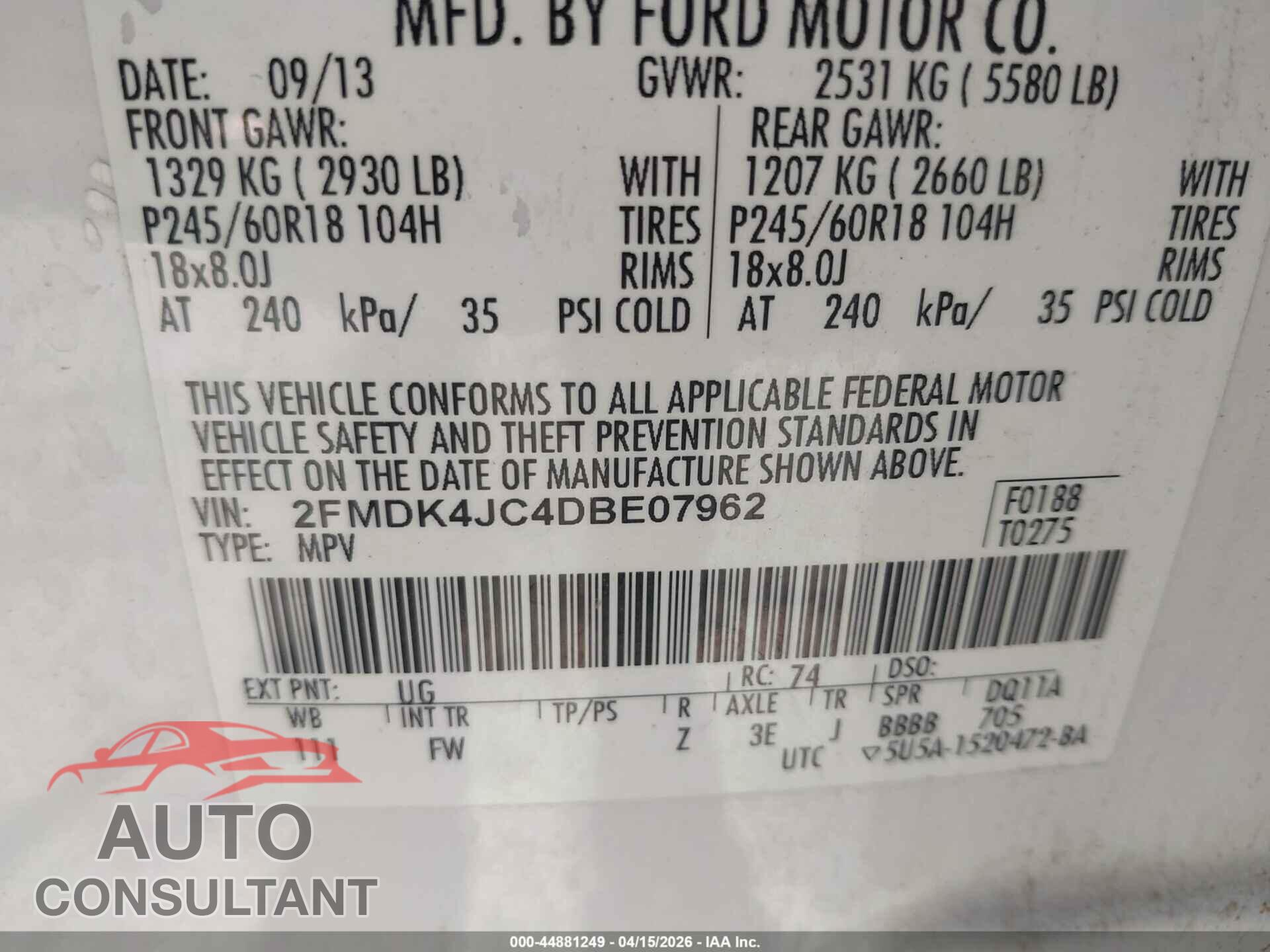 FORD EDGE 2013 - 2FMDK4JC4DBE07962