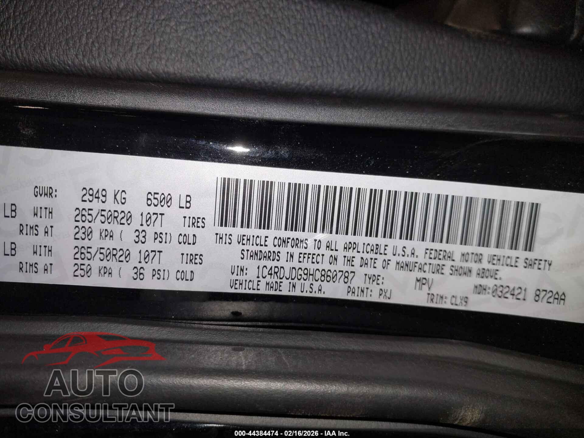 DODGE DURANGO 2017 - 1C4RDJDG9HC860787