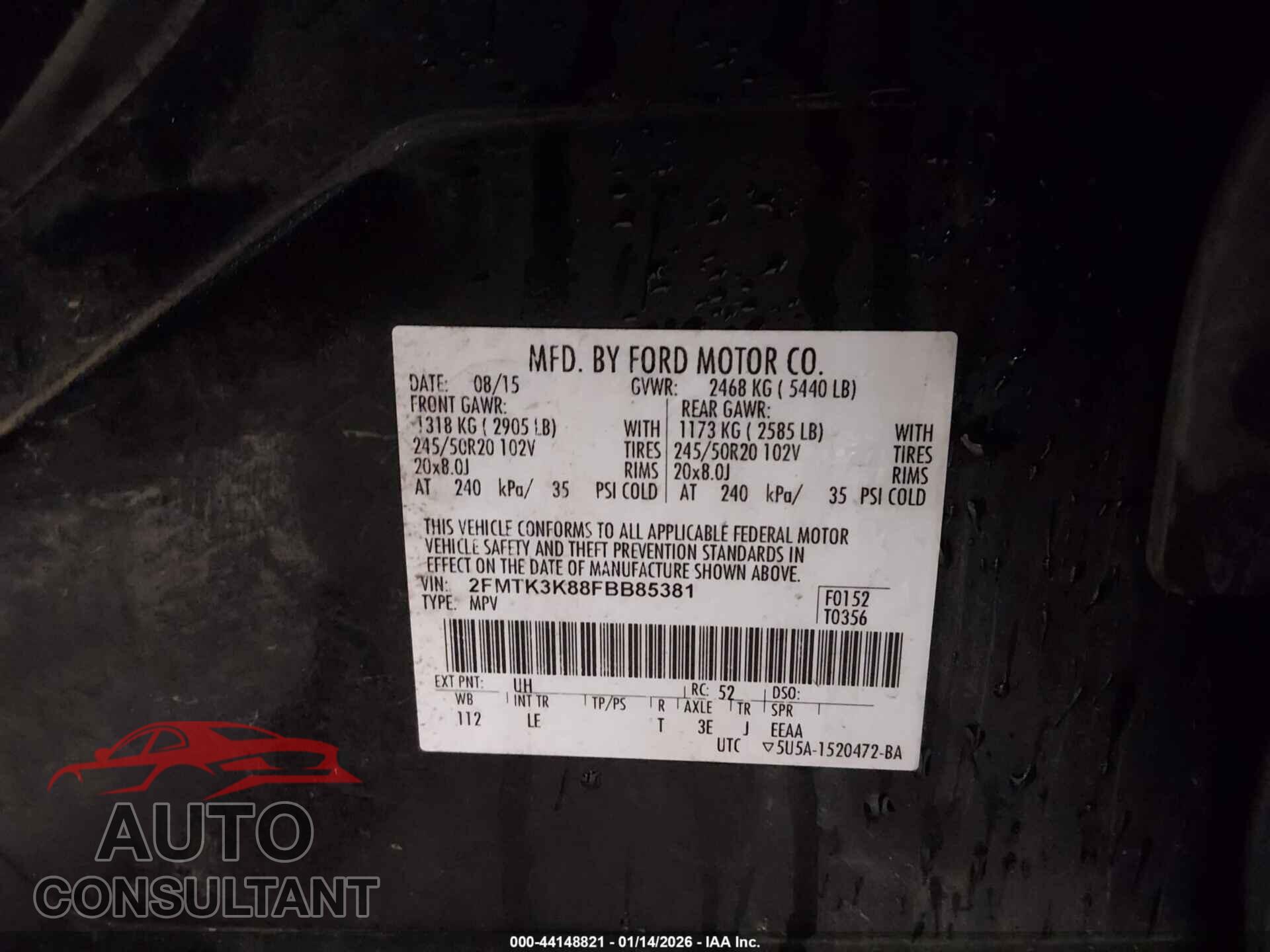 FORD EDGE 2015 - 2FMTK3K88FBB85381
