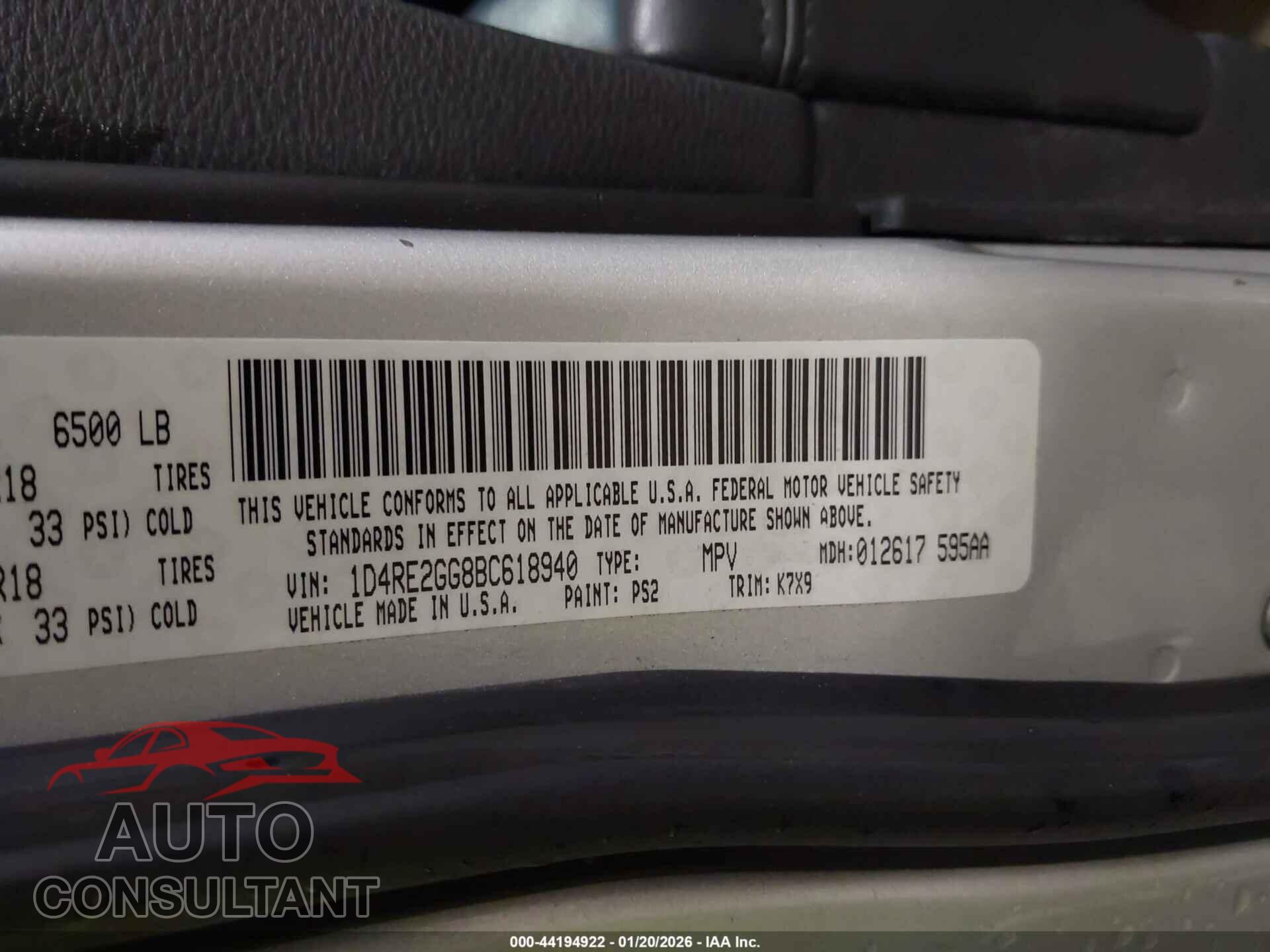 DODGE DURANGO 2011 - 1D4RE2GG8BC618940