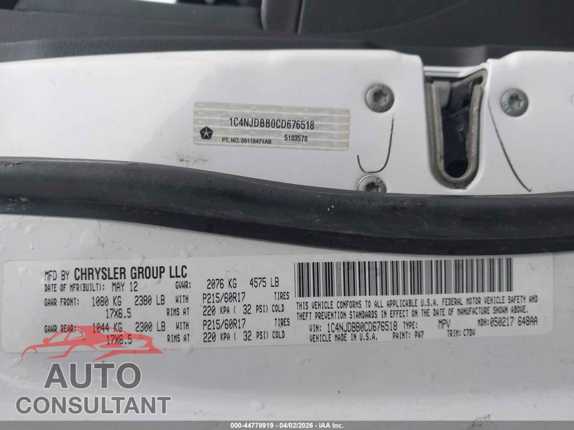 JEEP COMPASS 2012 - 1C4NJDBB0CD676518
