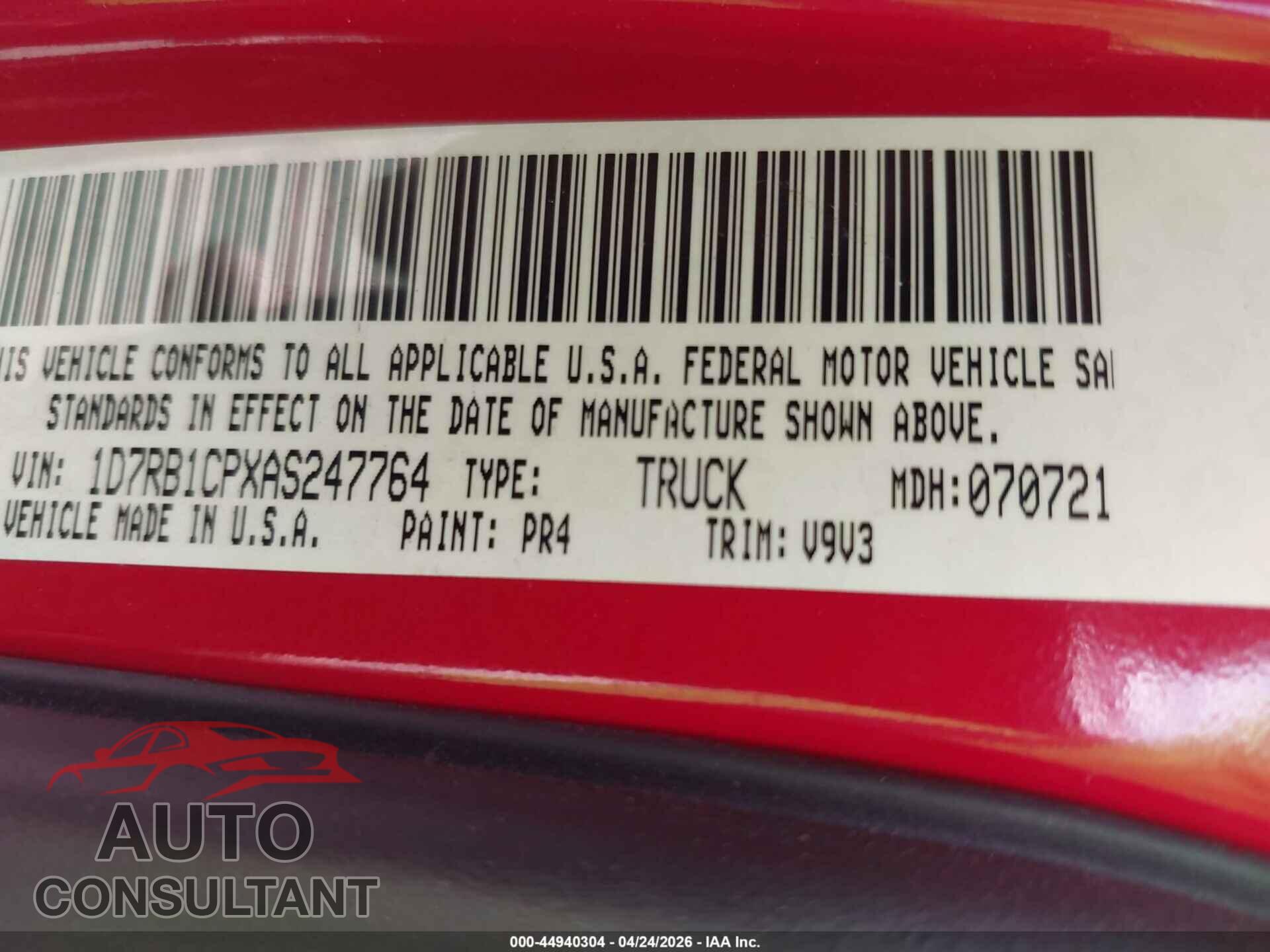 DODGE RAM 1500 2010 - 1D7RB1CPXAS247764