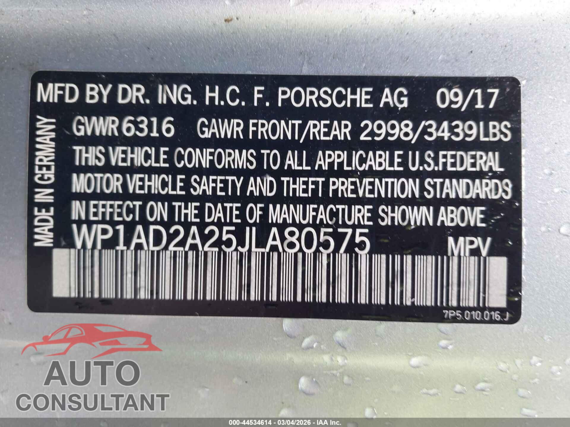 PORSCHE CAYENNE 2018 - WP1AD2A25JLA80575