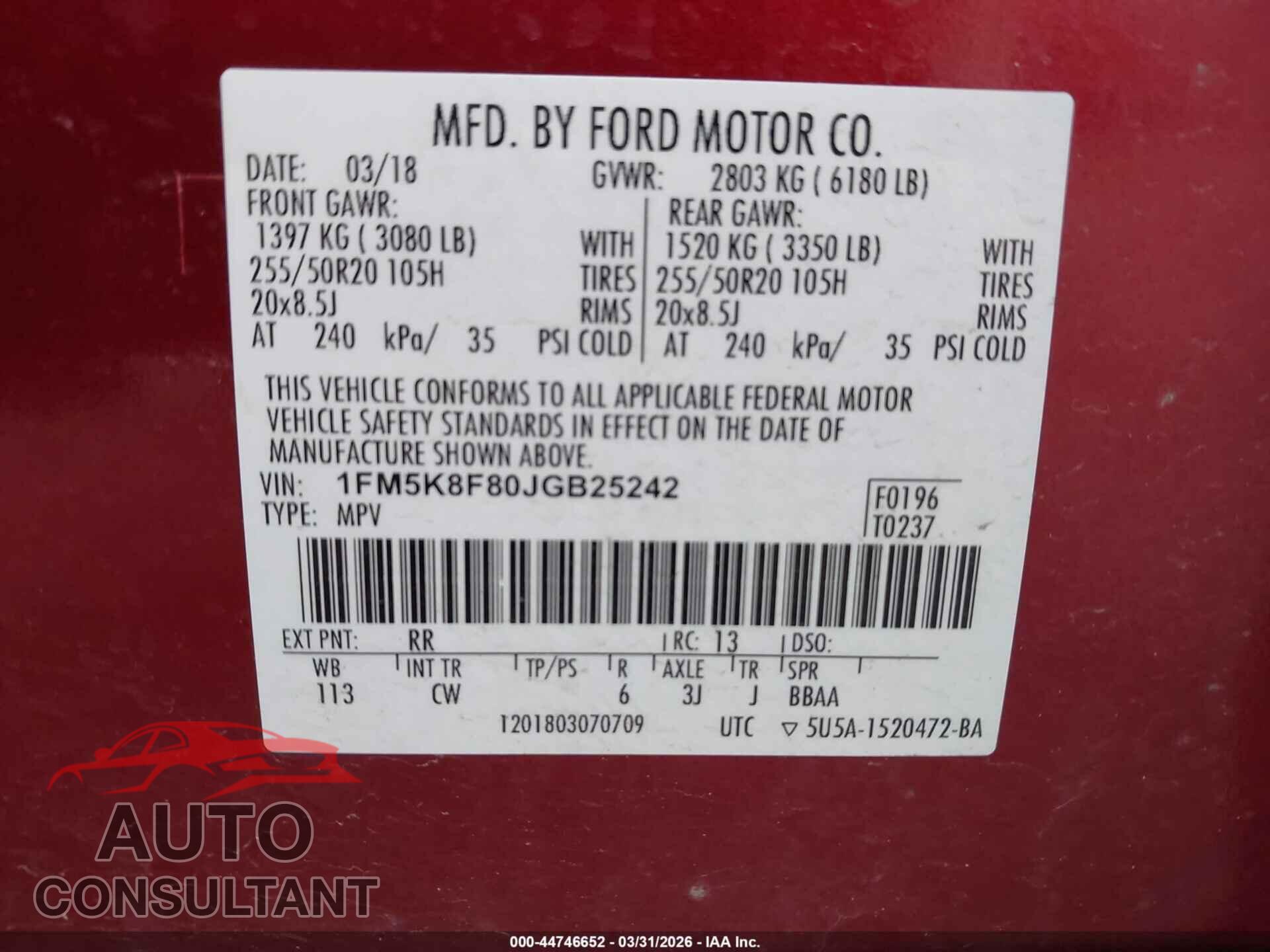 FORD EXPLORER 2018 - 1FM5K8F80JGB25242