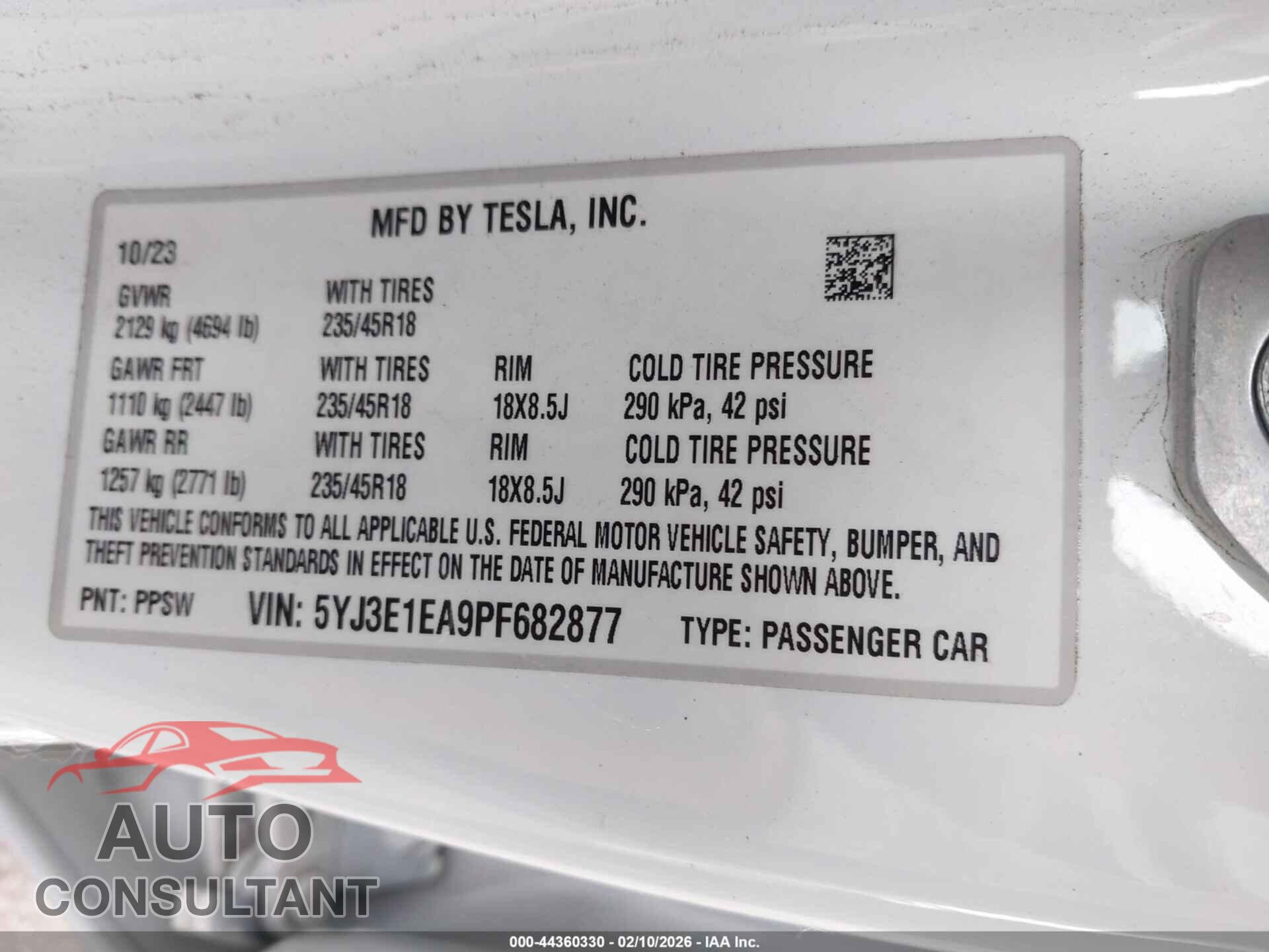 TESLA MODEL 3 2023 - 5YJ3E1EA9PF682877