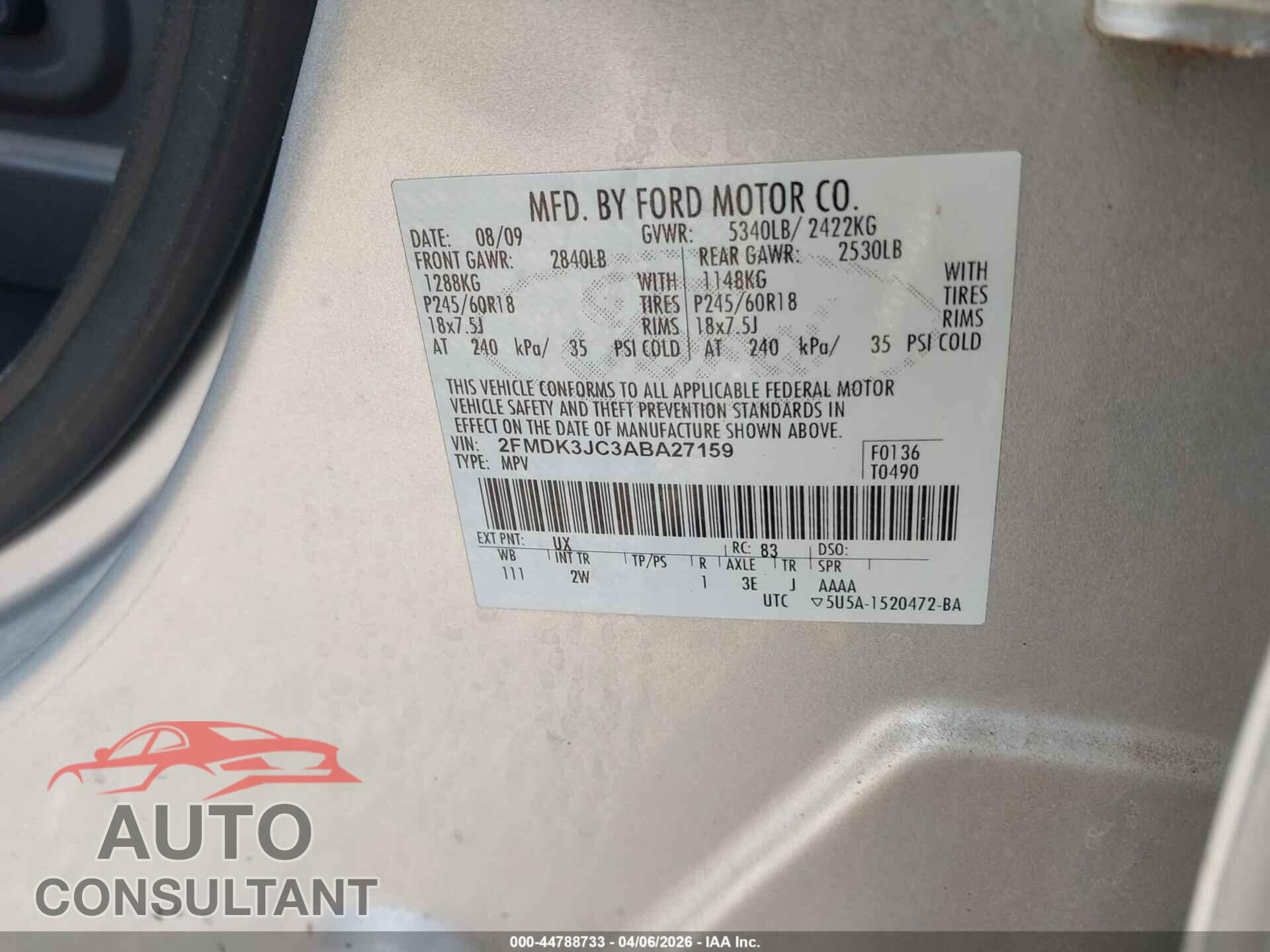 FORD EDGE 2010 - 2FMDK3JC3ABA27159