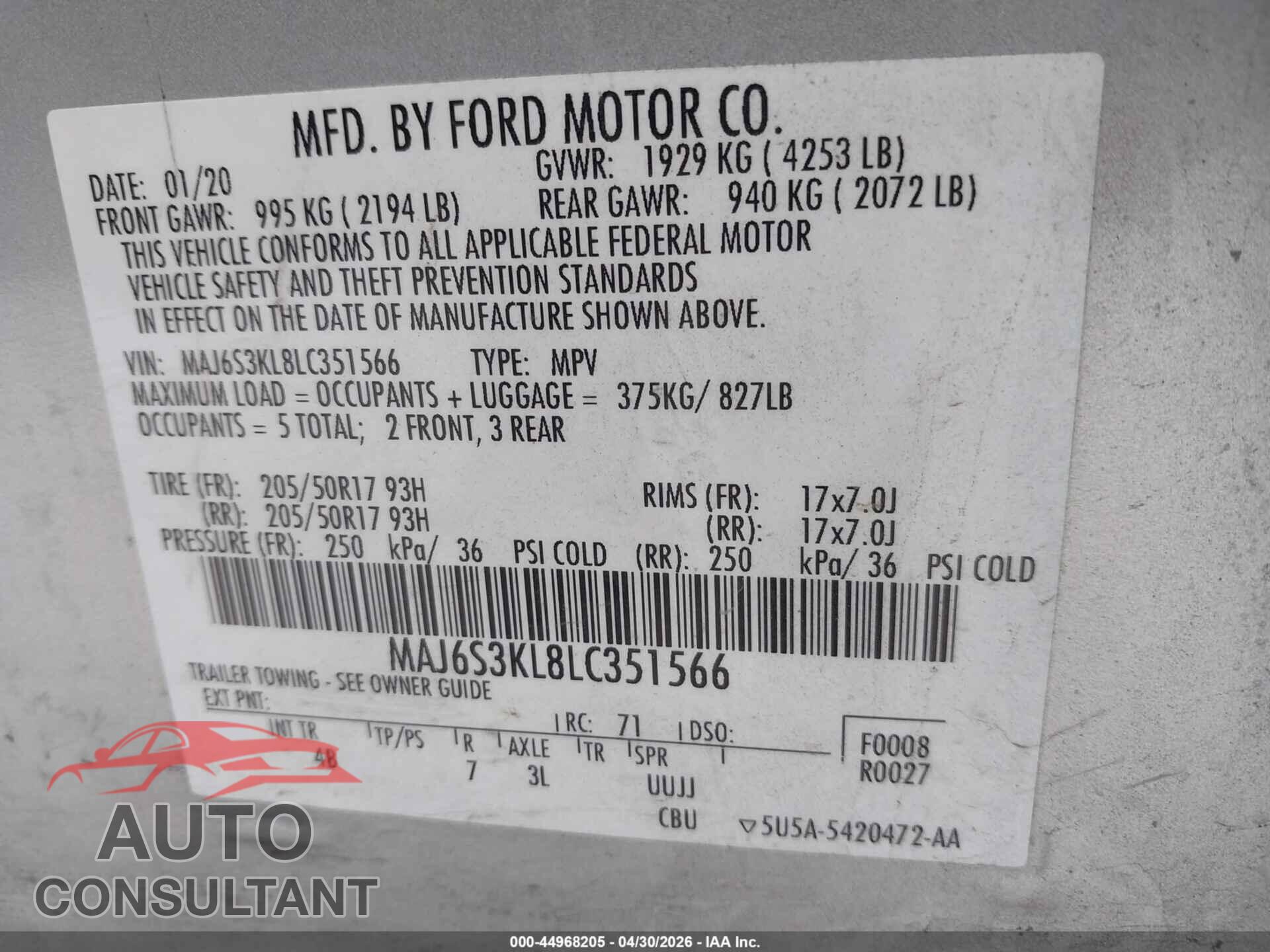 FORD ECOSPORT 2020 - MAJ6S3KL8LC351566