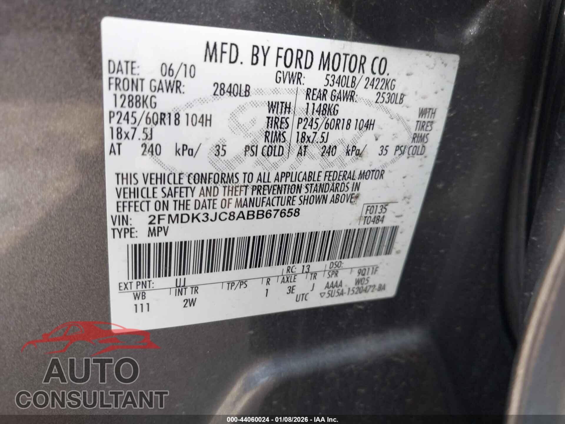 FORD EDGE 2010 - 2FMDK3JC8ABB67658