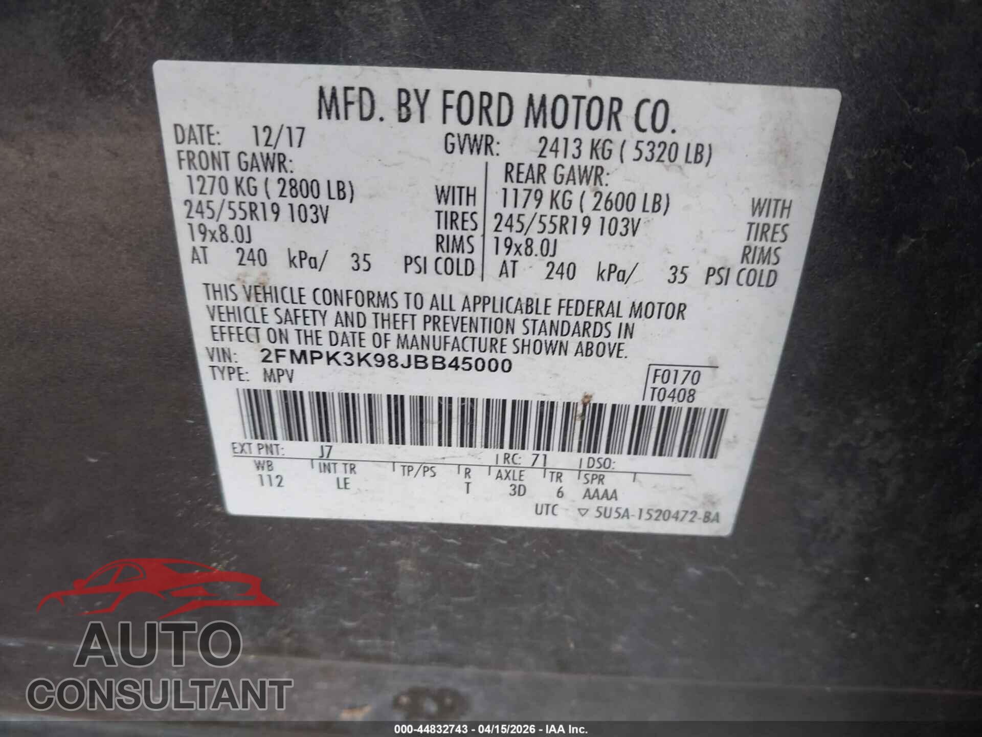 FORD EDGE 2018 - 2FMPK3K98JBB45000