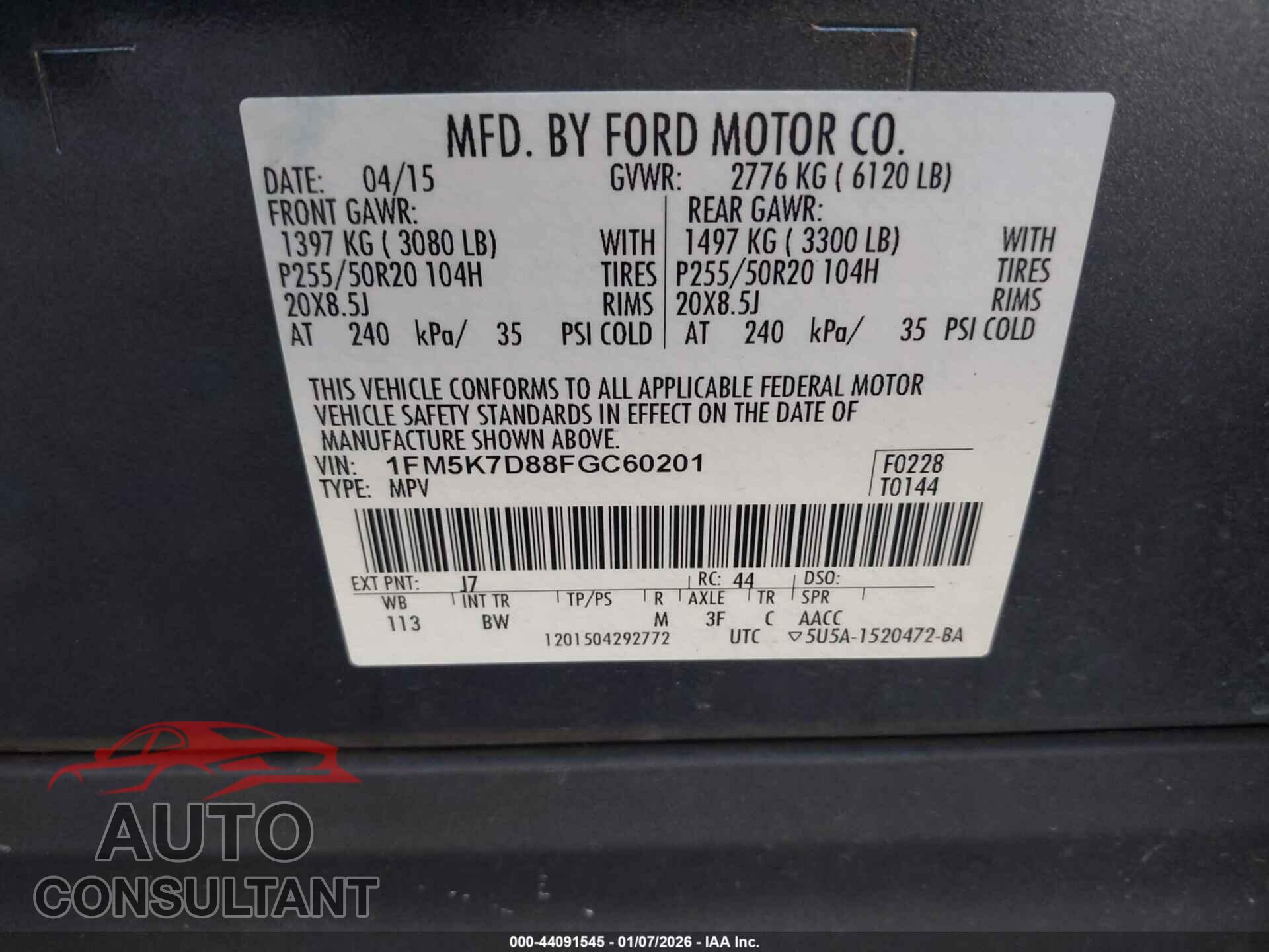 FORD EXPLORER 2015 - 1FM5K7D88FGC60201