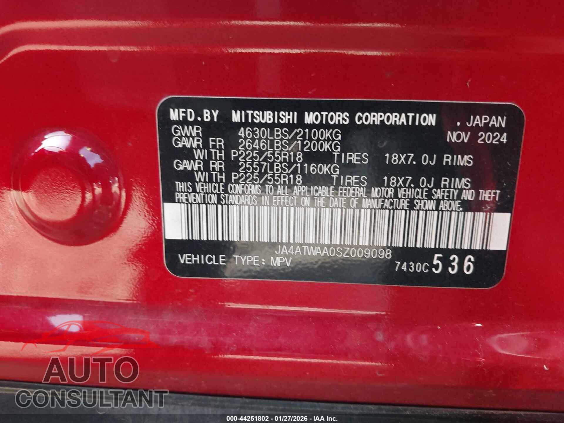 MITSUBISHI ECLIPSE CROSS 2025 - JA4ATWAA0SZ009098