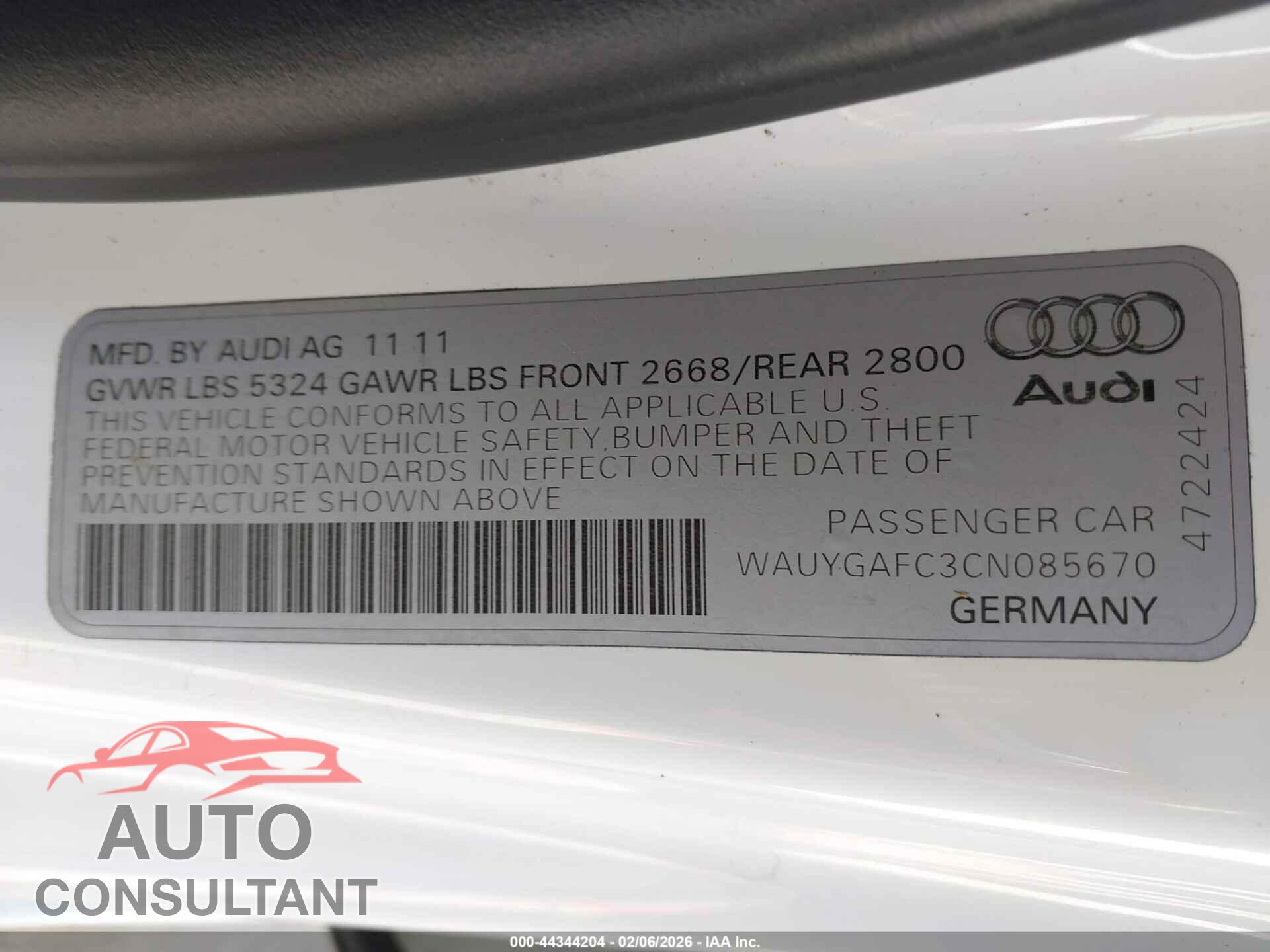 AUDI A7 2012 - WAUYGAFC3CN085670