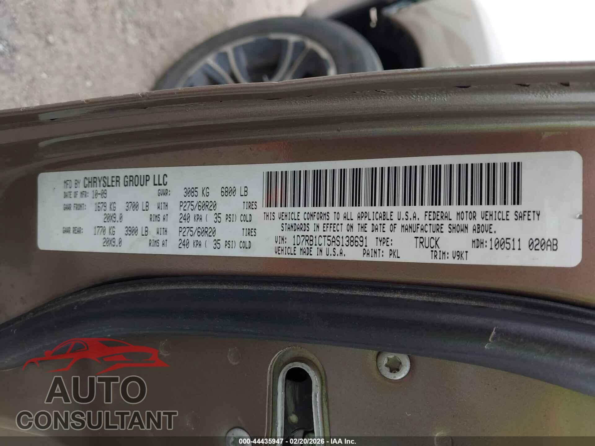 DODGE RAM 1500 2010 - 1D7RB1CT5AS138691