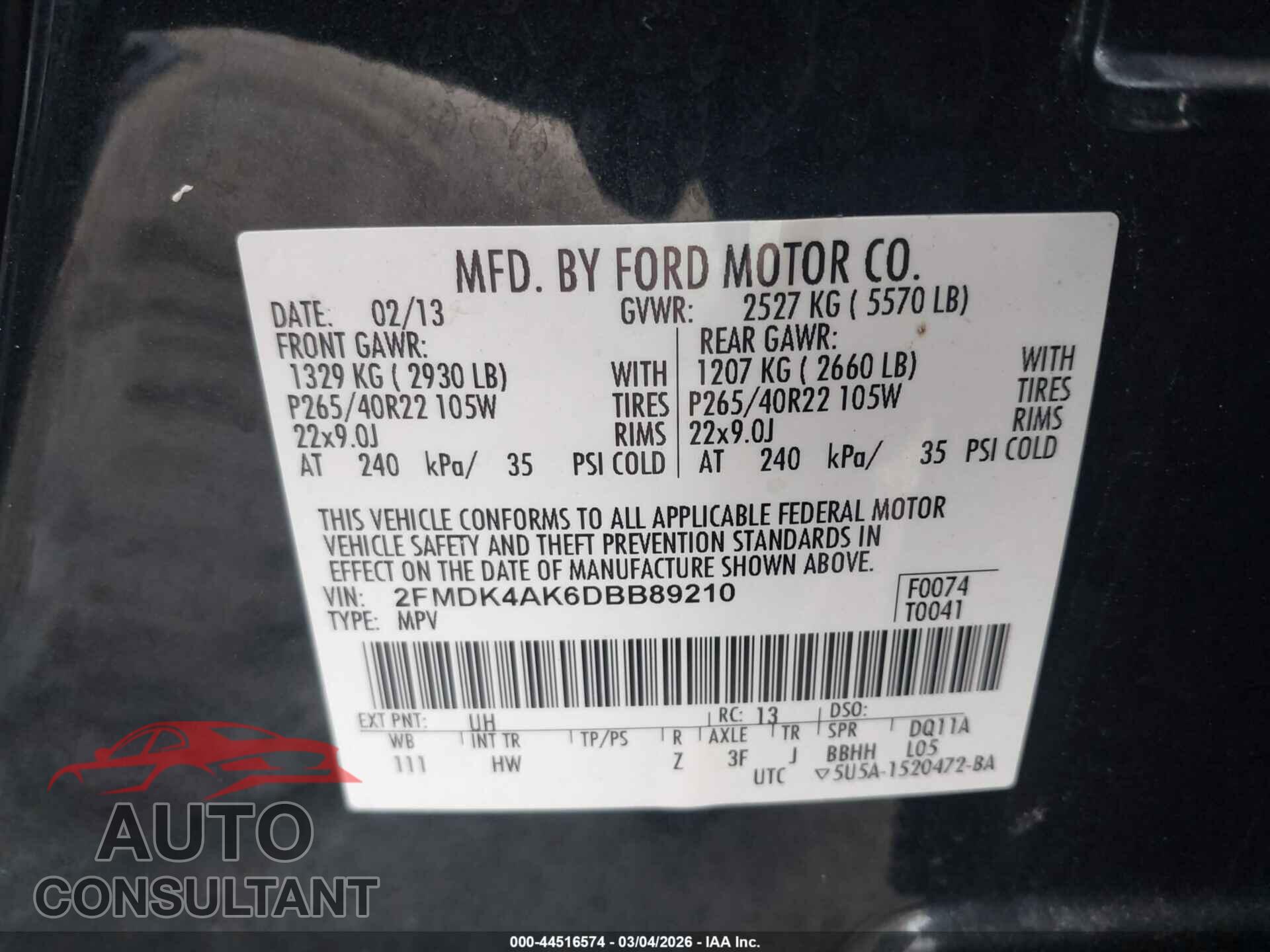 FORD EDGE 2013 - 2FMDK4AK6DBB89210