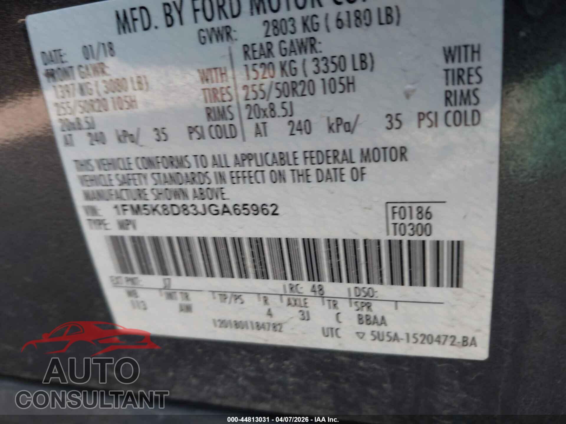 FORD EXPLORER 2018 - 1FM5K8D83JGA65962