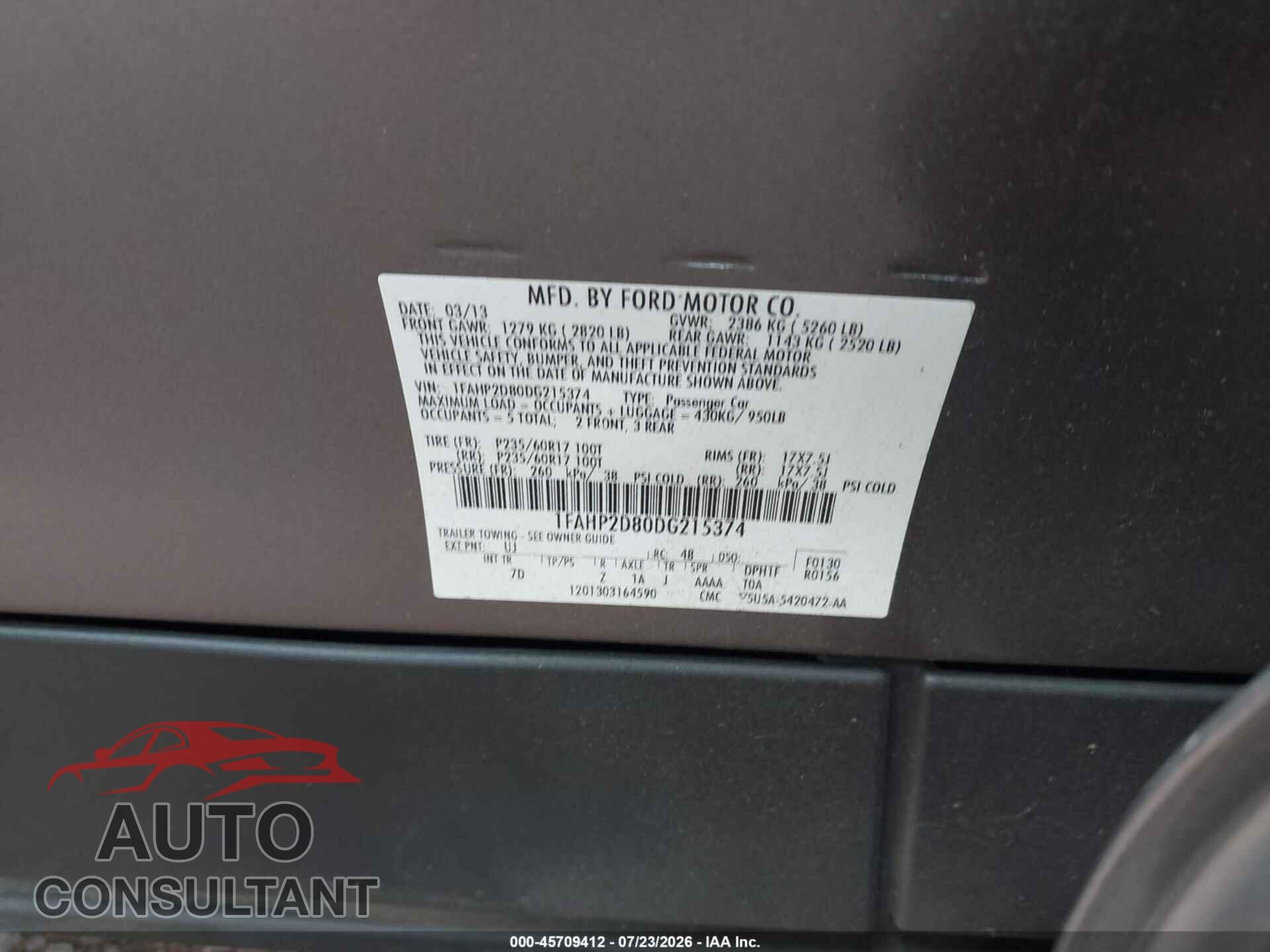 FORD TAURUS 2013 - 1FAHP2D80DG215374