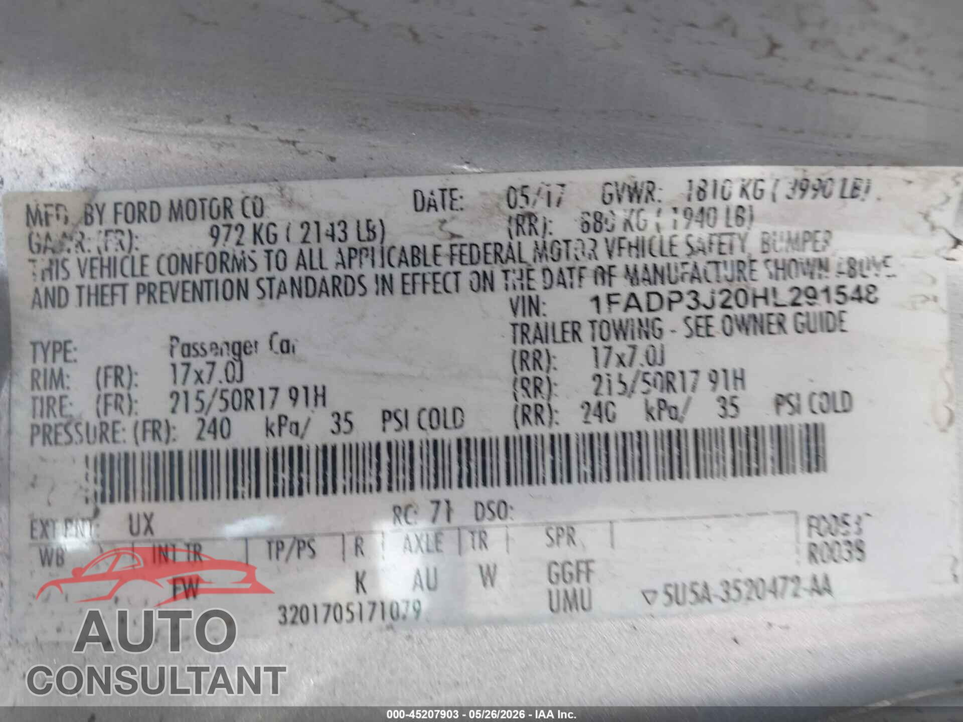 FORD FOCUS 2017 - 1FADP3J20HL291548