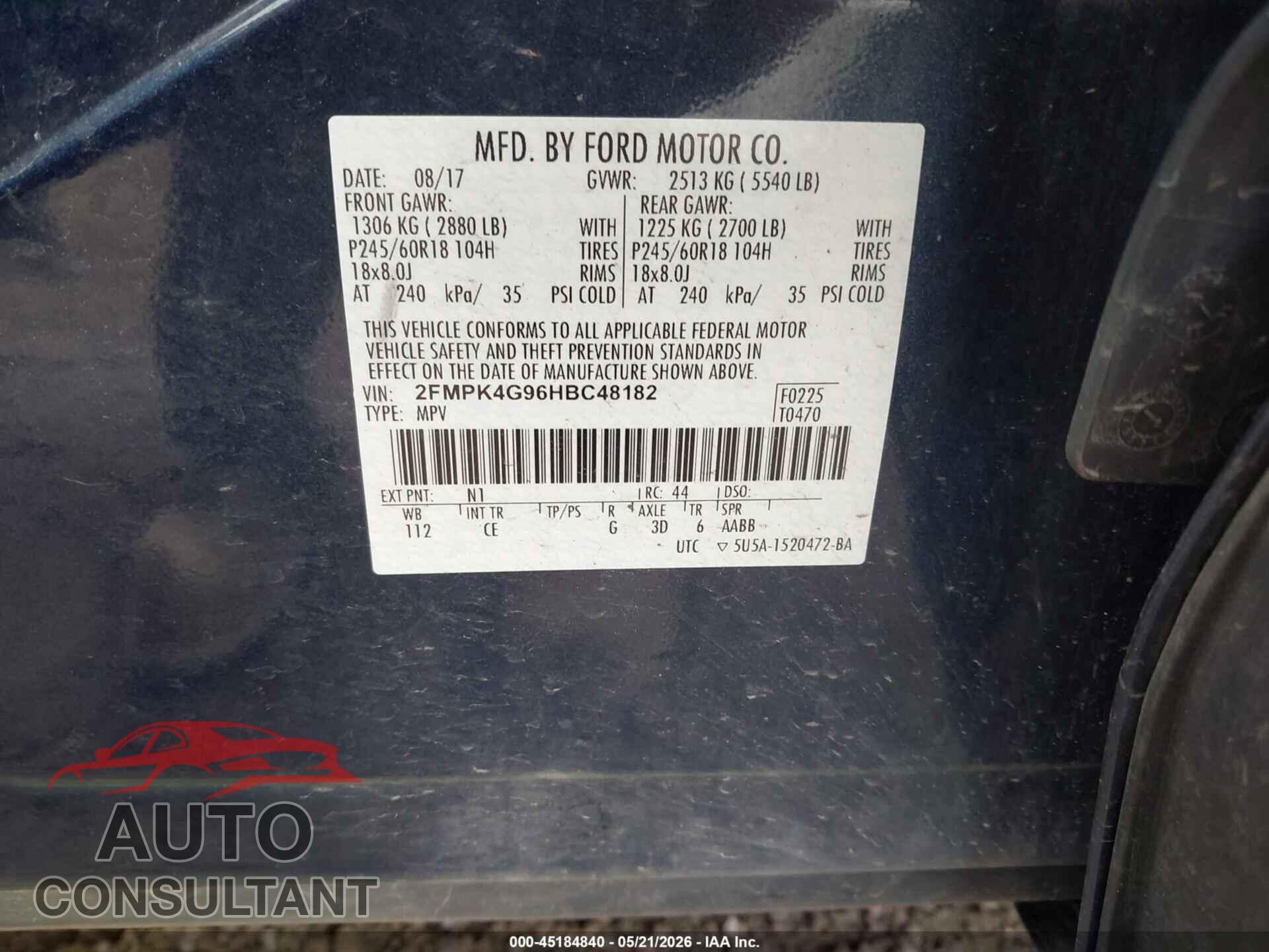 FORD EDGE 2017 - 2FMPK4G96HBC48182