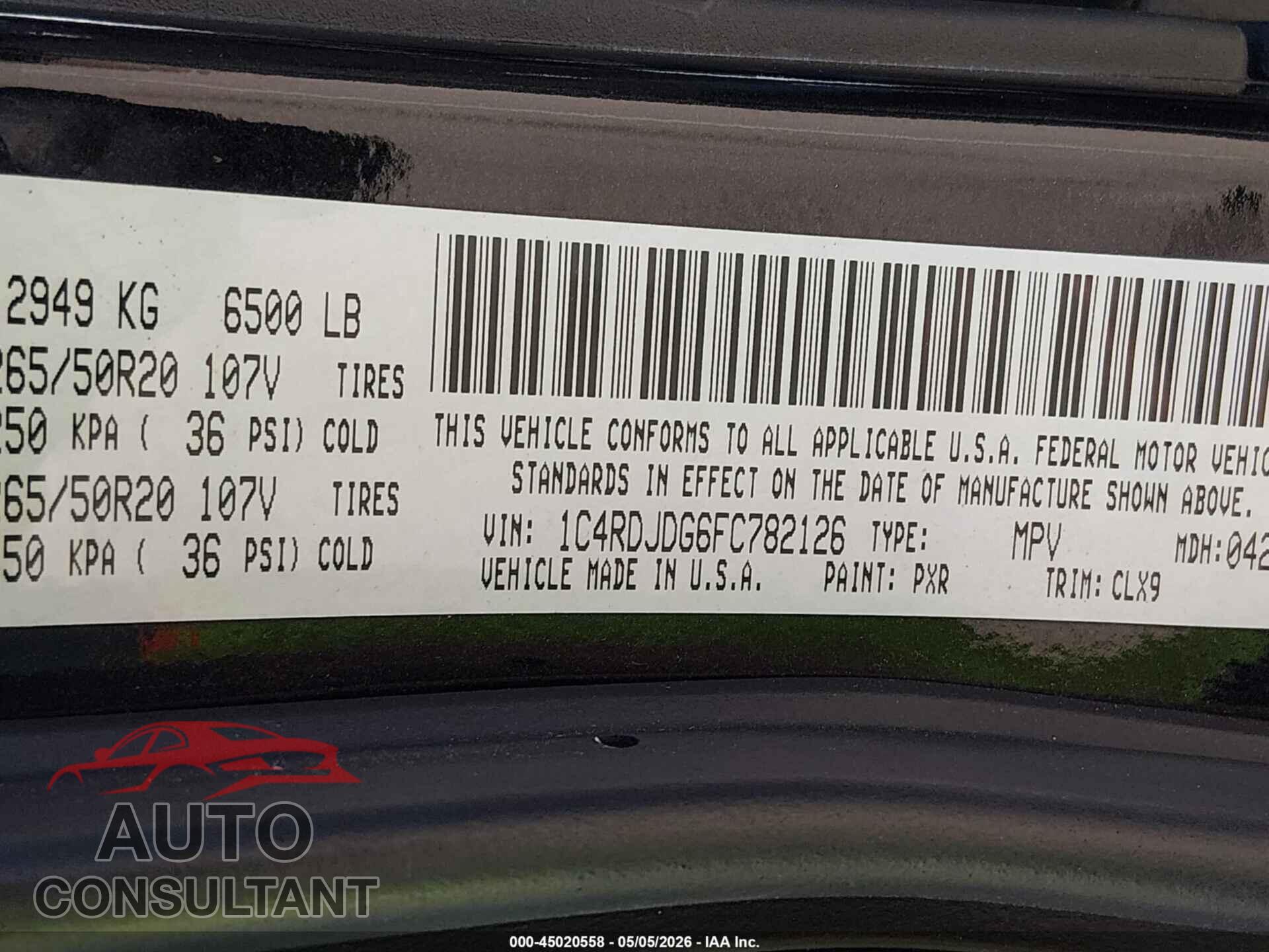 DODGE DURANGO 2015 - 1C4RDJDG6FC782126