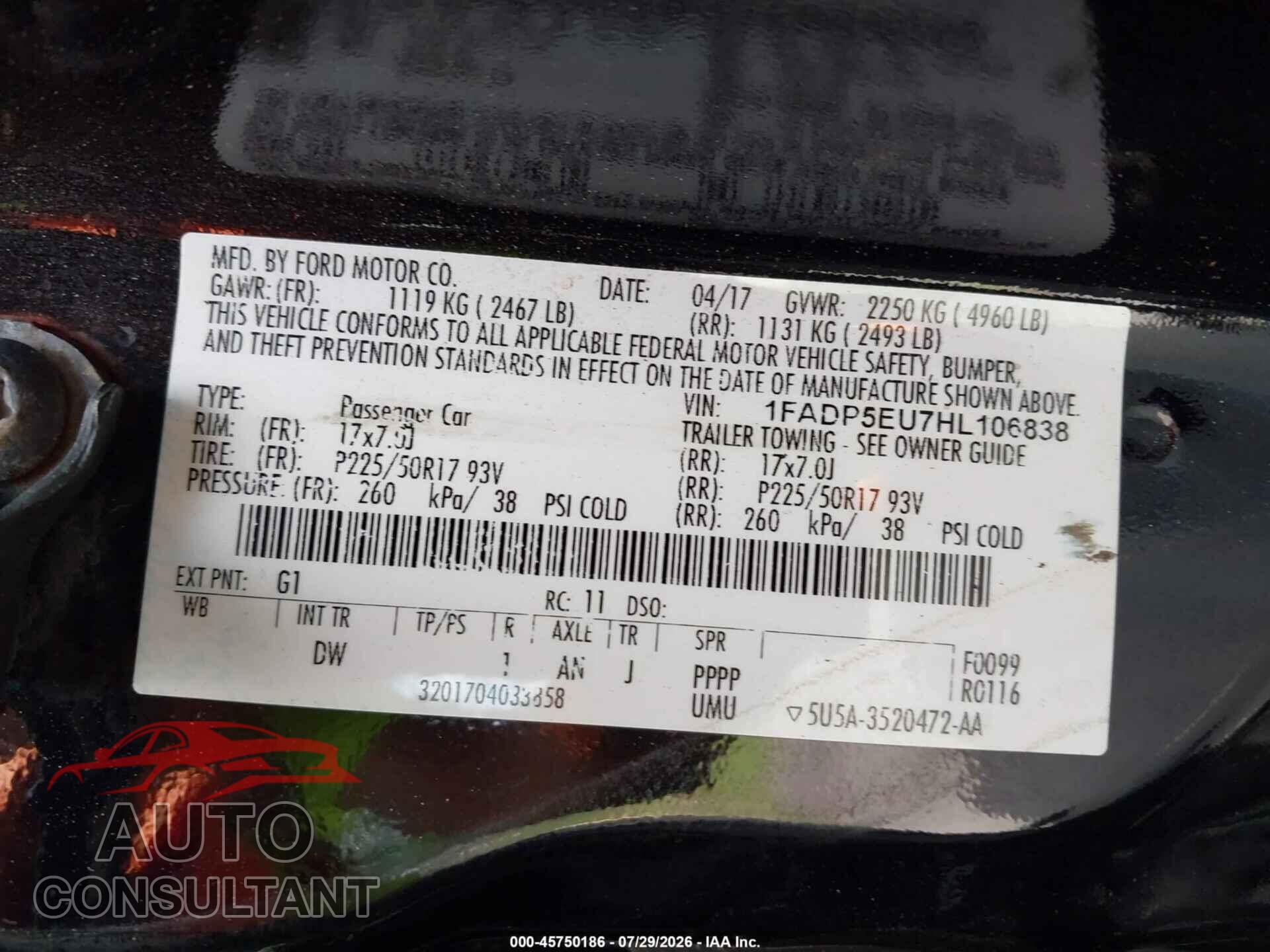 FORD C-MAX ENERGI 2017 - 1FADP5EU7HL106838