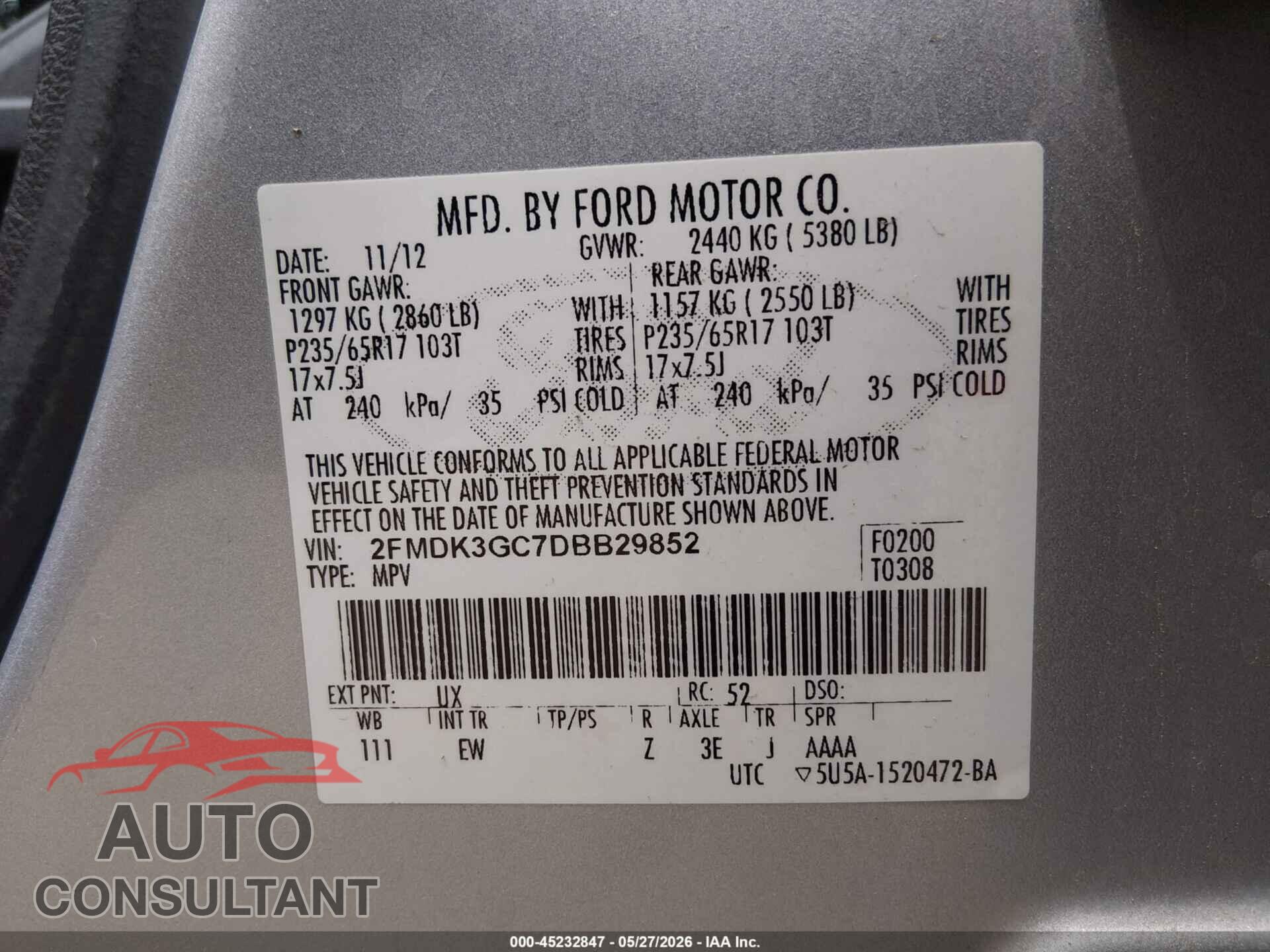 FORD EDGE 2013 - 2FMDK3GC7DBB29852