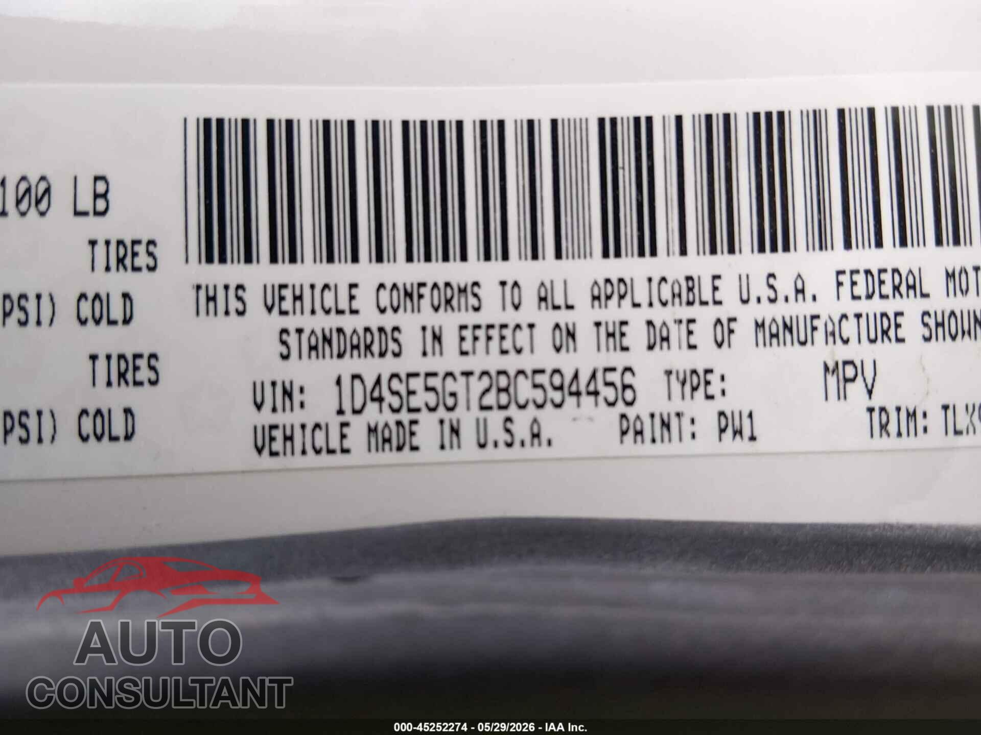 DODGE DURANGO 2011 - 1D4SE5GT2BC594456