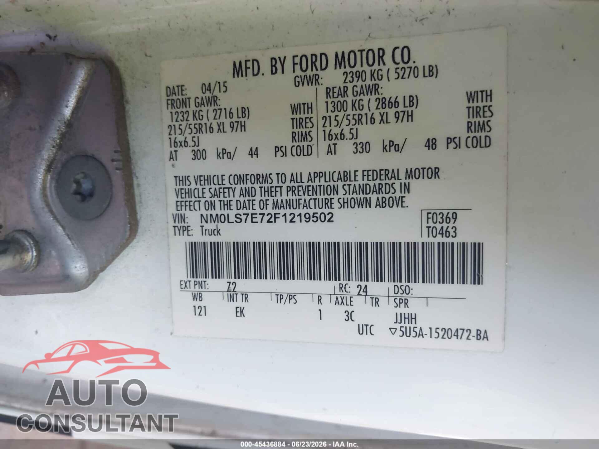 FORD TRANSIT CONNECT 2015 - NM0LS7E72F1219502