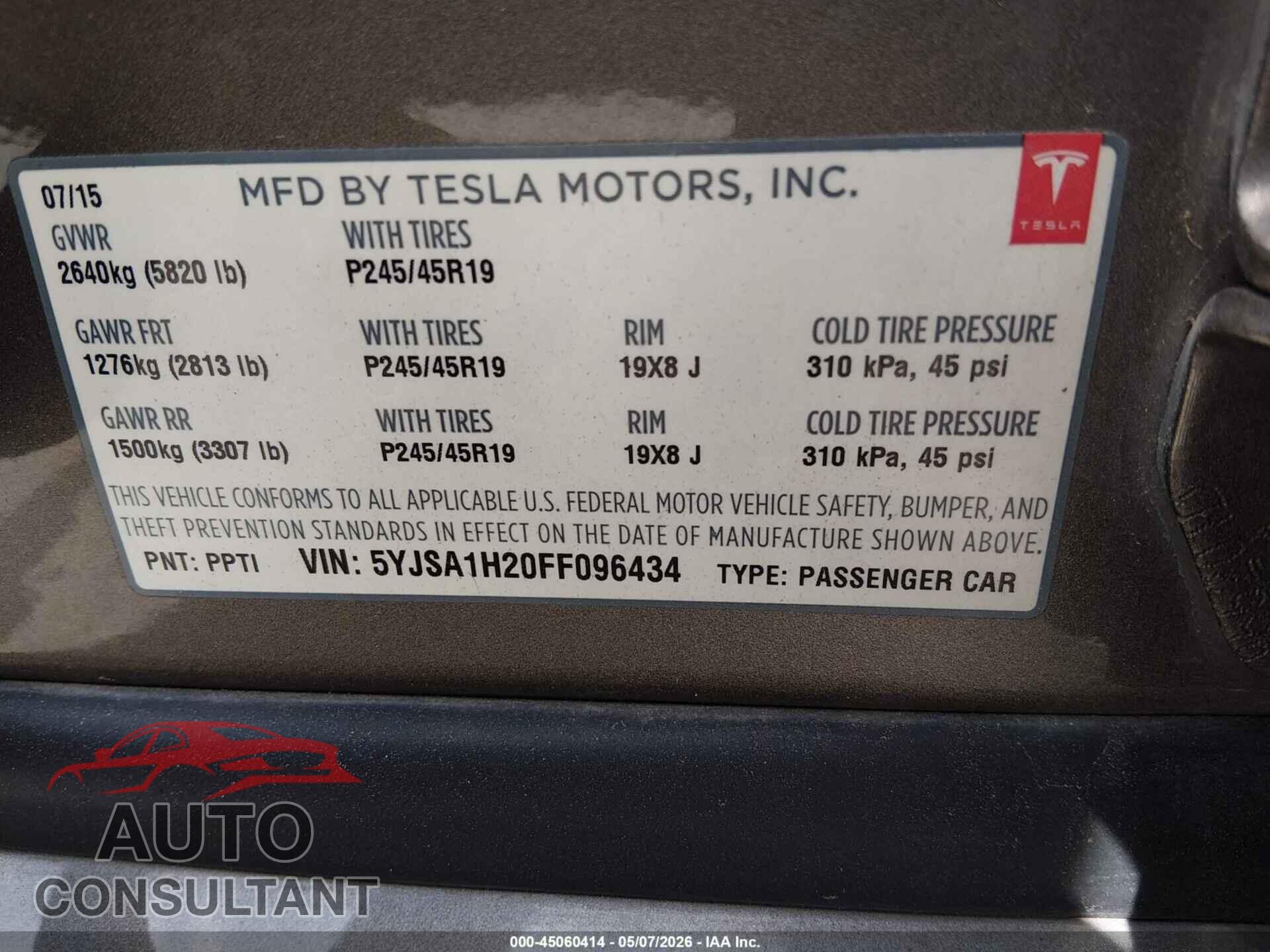 TESLA MODEL S 2015 - 5YJSA1H20FF096434