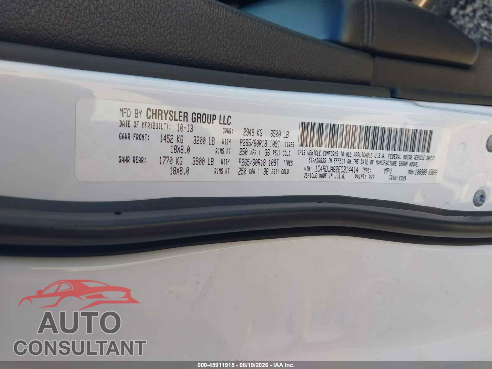 DODGE DURANGO 2014 - 1C4RDJAG2EC314414