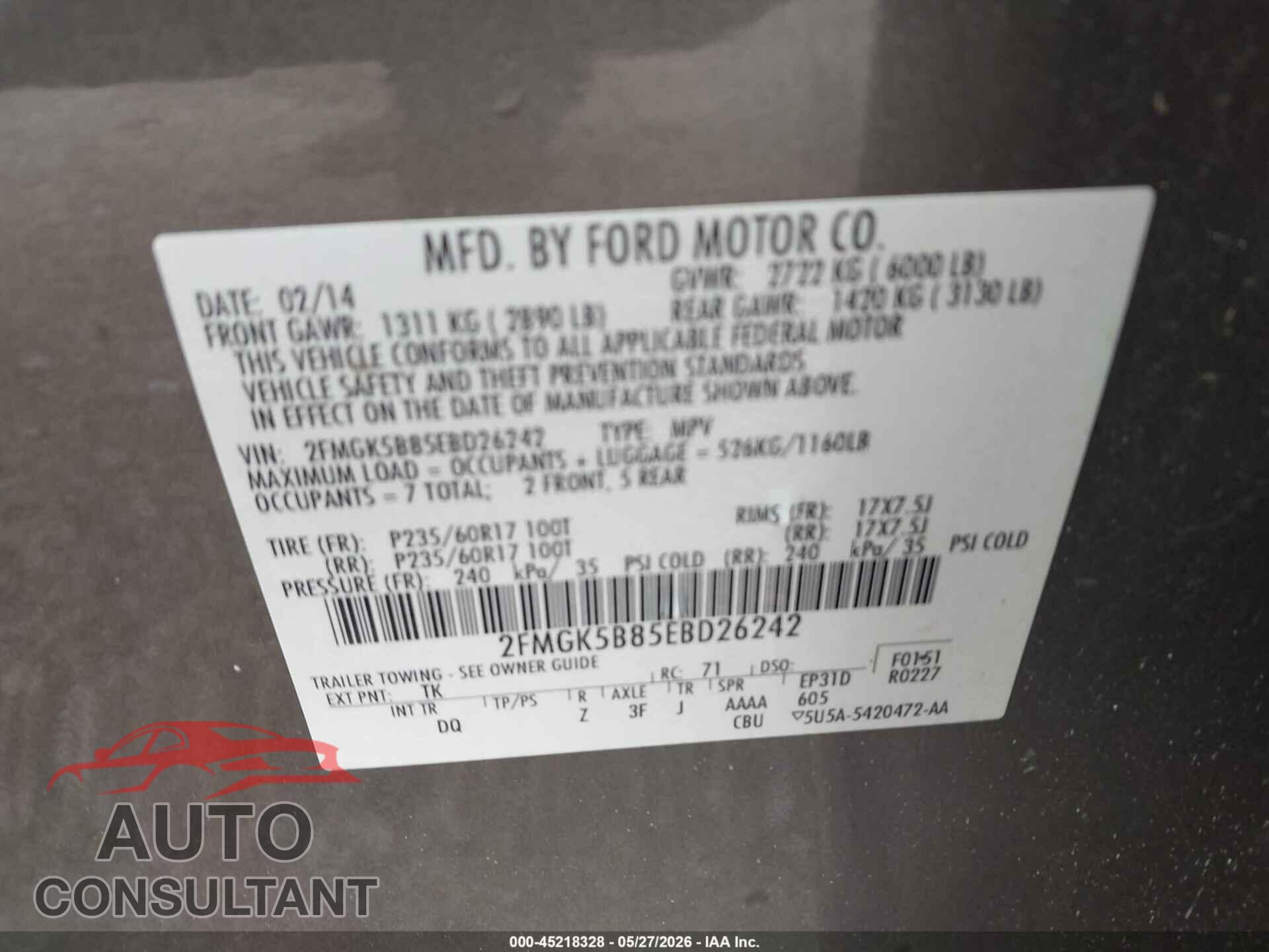 FORD FLEX 2014 - 2FMGK5B85EBD26242