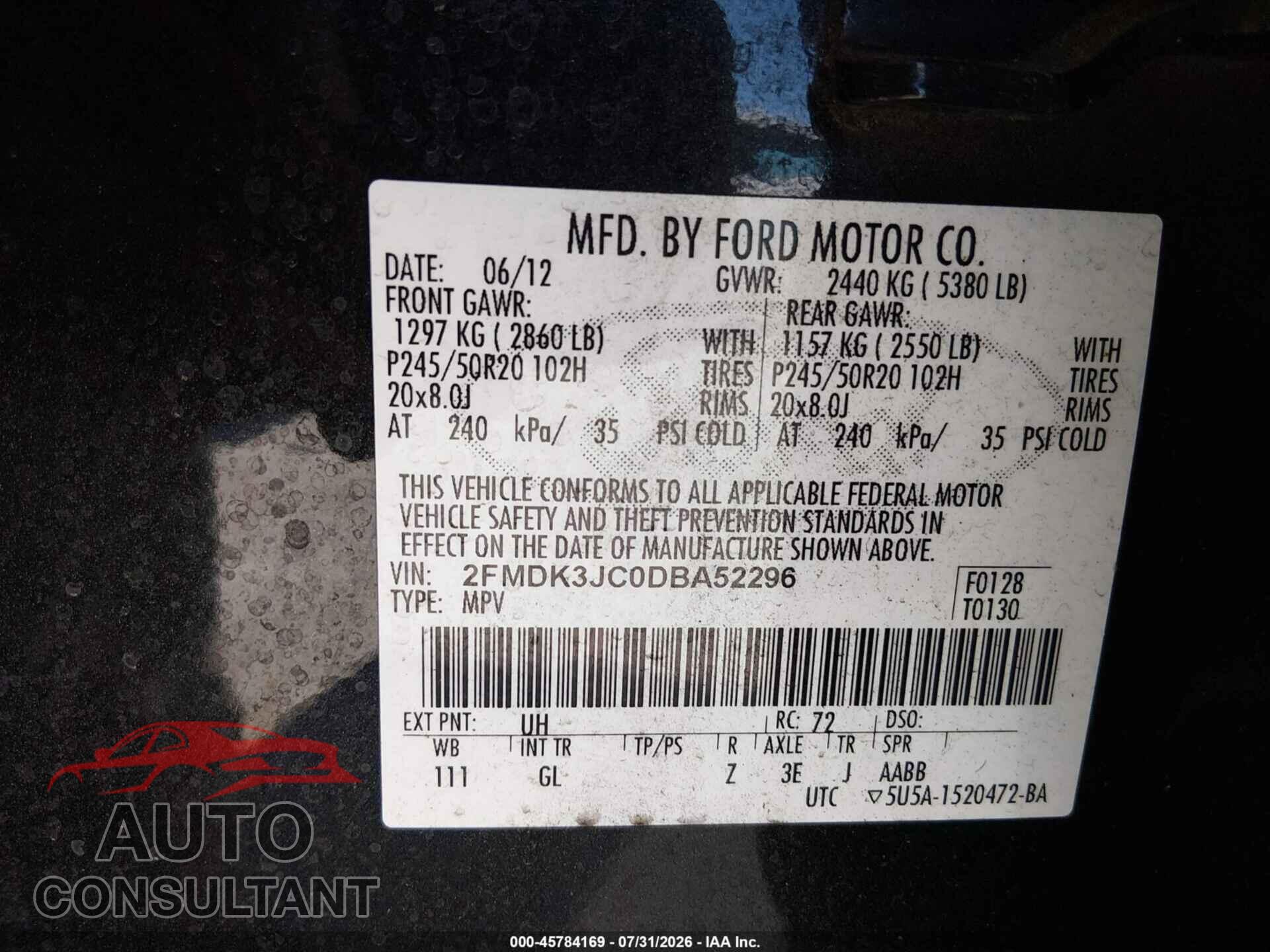 FORD EDGE 2013 - 2FMDK3JC0DBA52296