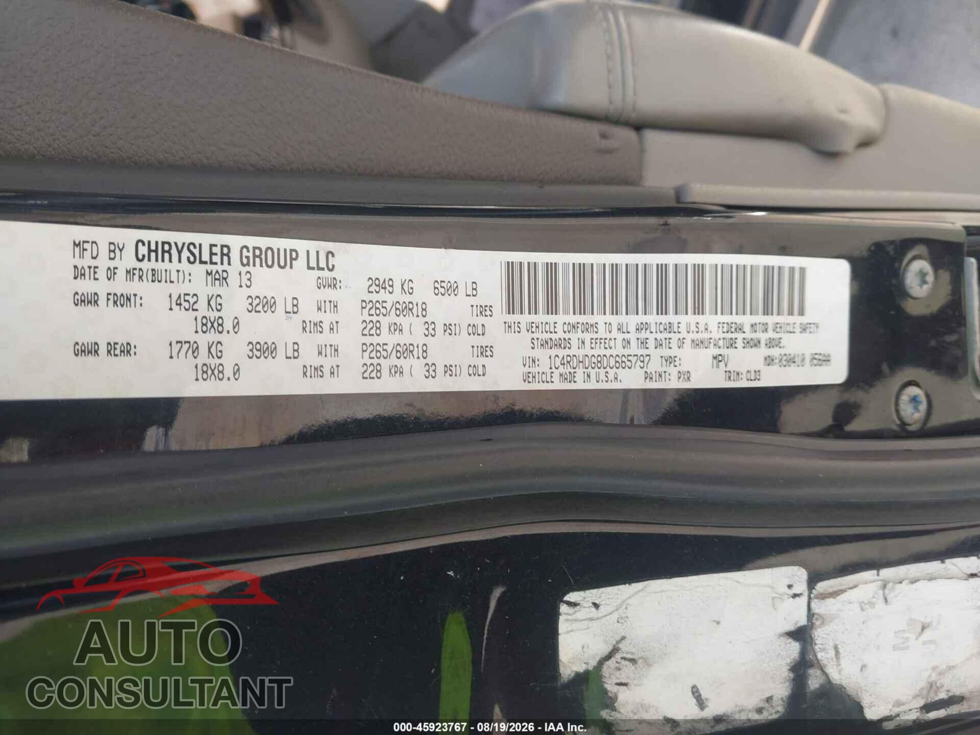 DODGE DURANGO 2013 - 1C4RDHDG8DC665797