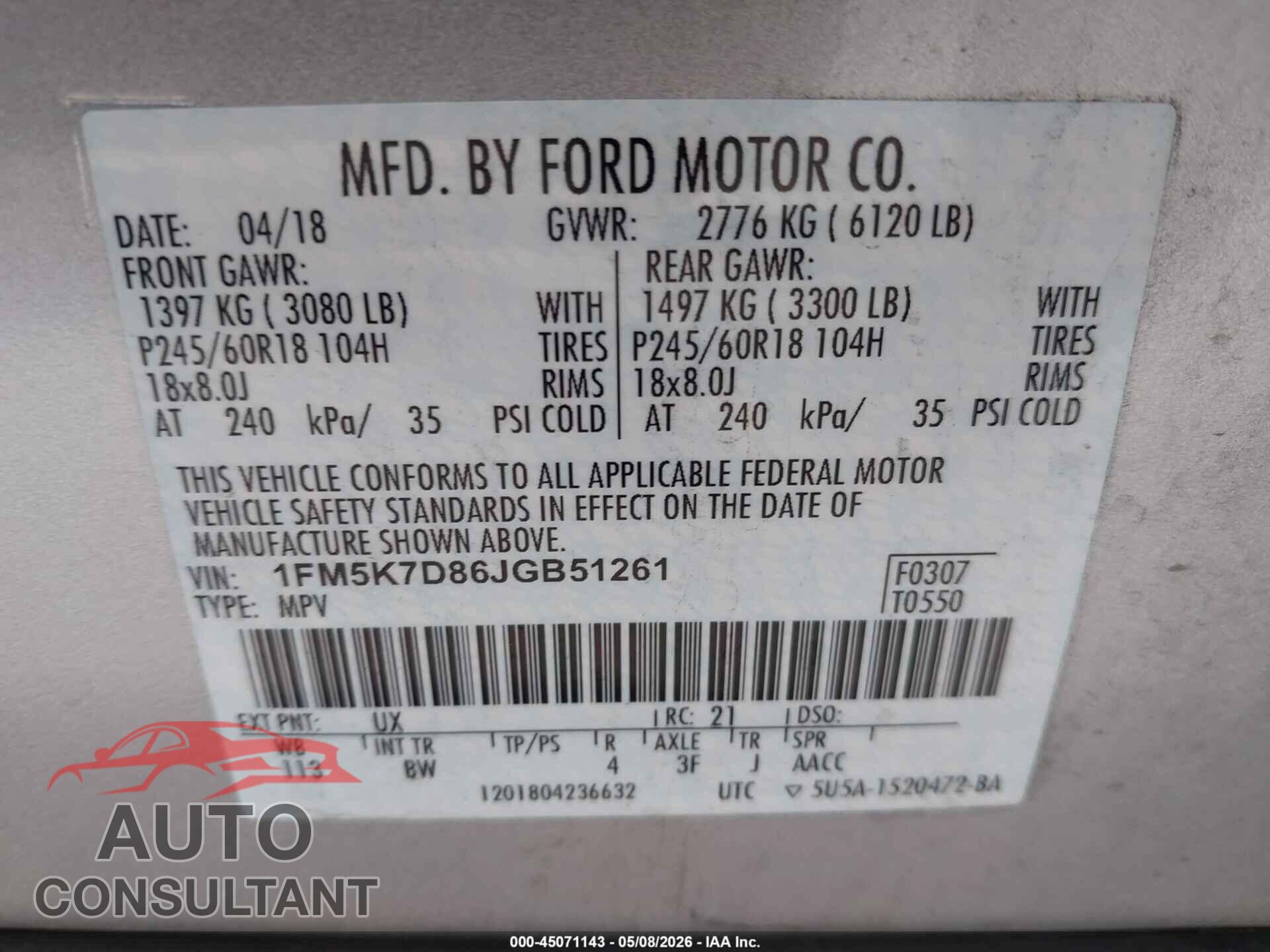 FORD EXPLORER 2018 - 1FM5K7D86JGB51261