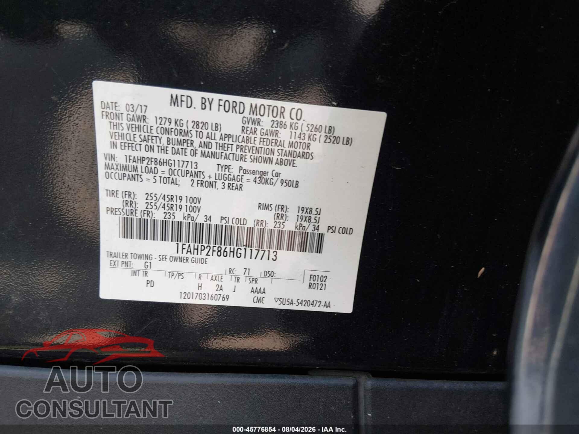 FORD TAURUS 2017 - 1FAHP2F86HG117713