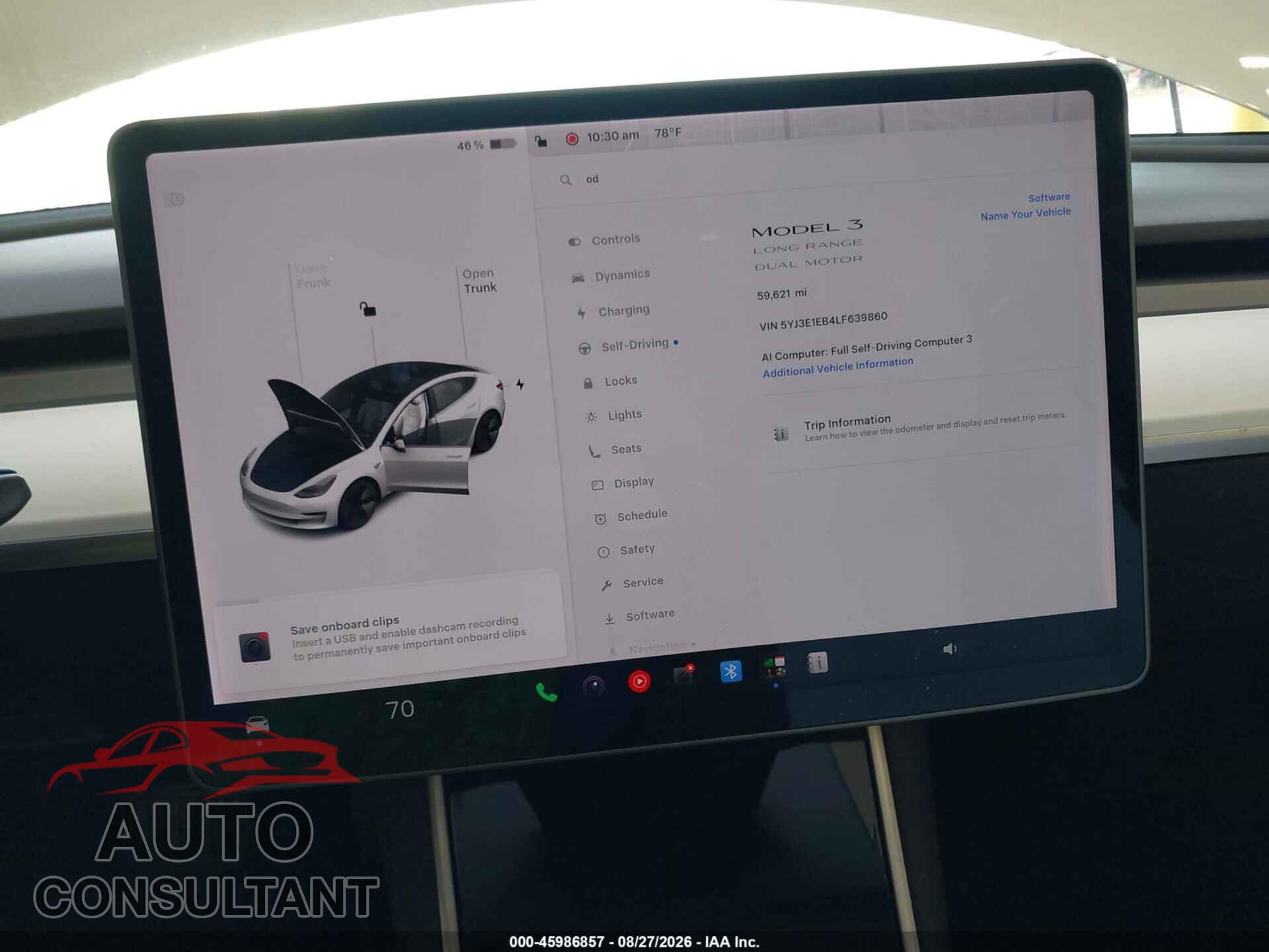 TESLA MODEL 3 2020 - 5YJ3E1EB4LF639860
