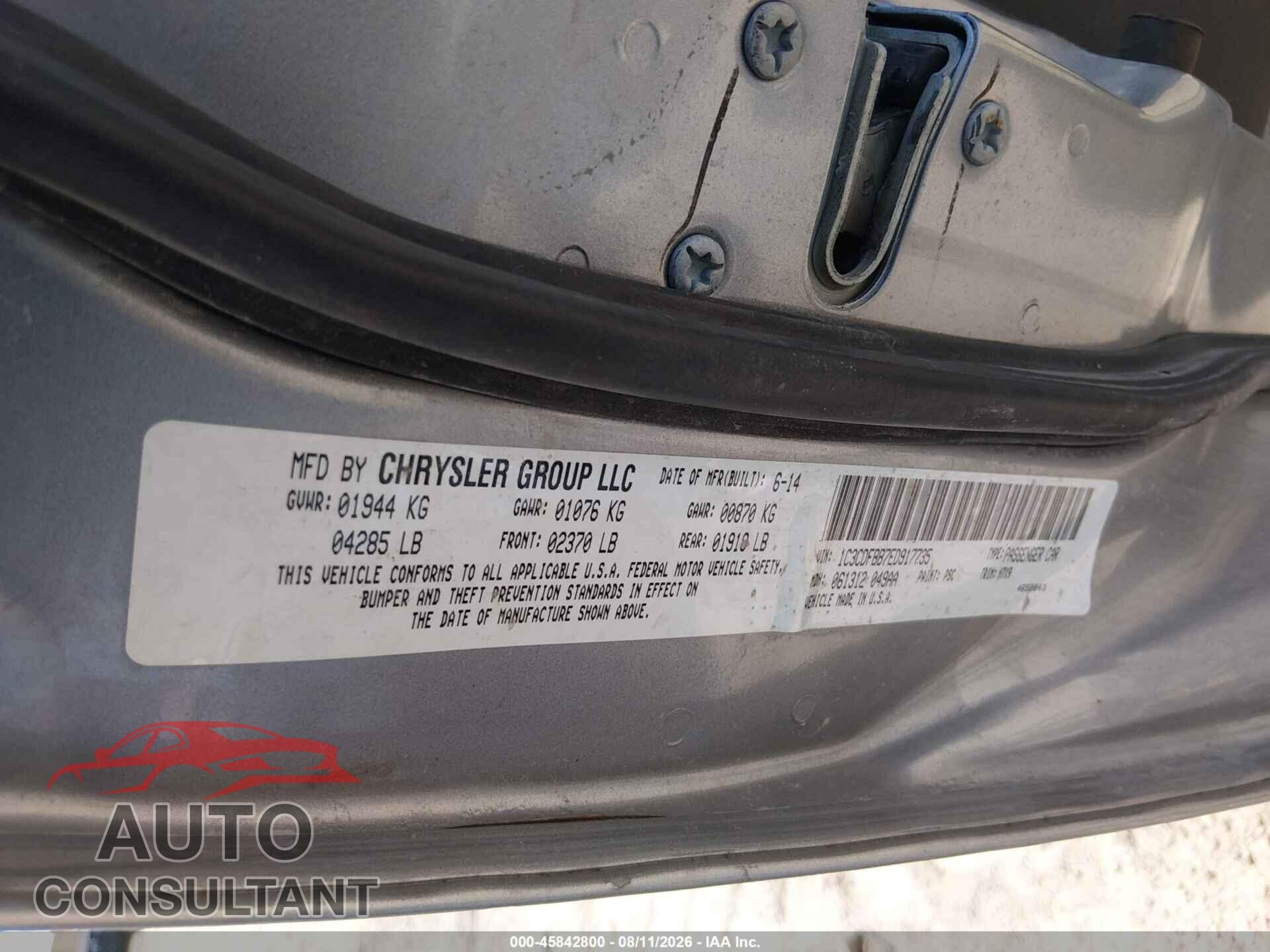 DODGE DART 2014 - 1C3CDFBB7ED917735
