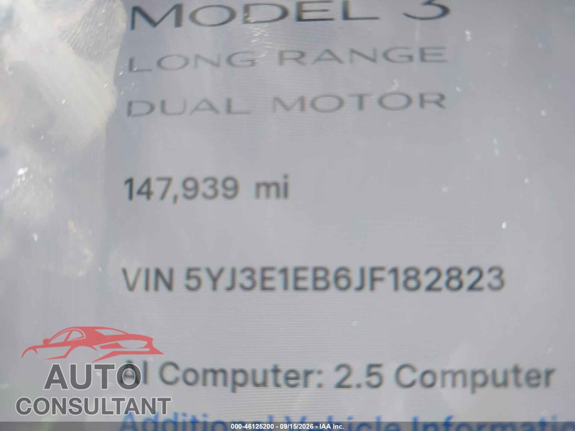 TESLA MODEL 3 2018 - 5YJ3E1EB6JF182823