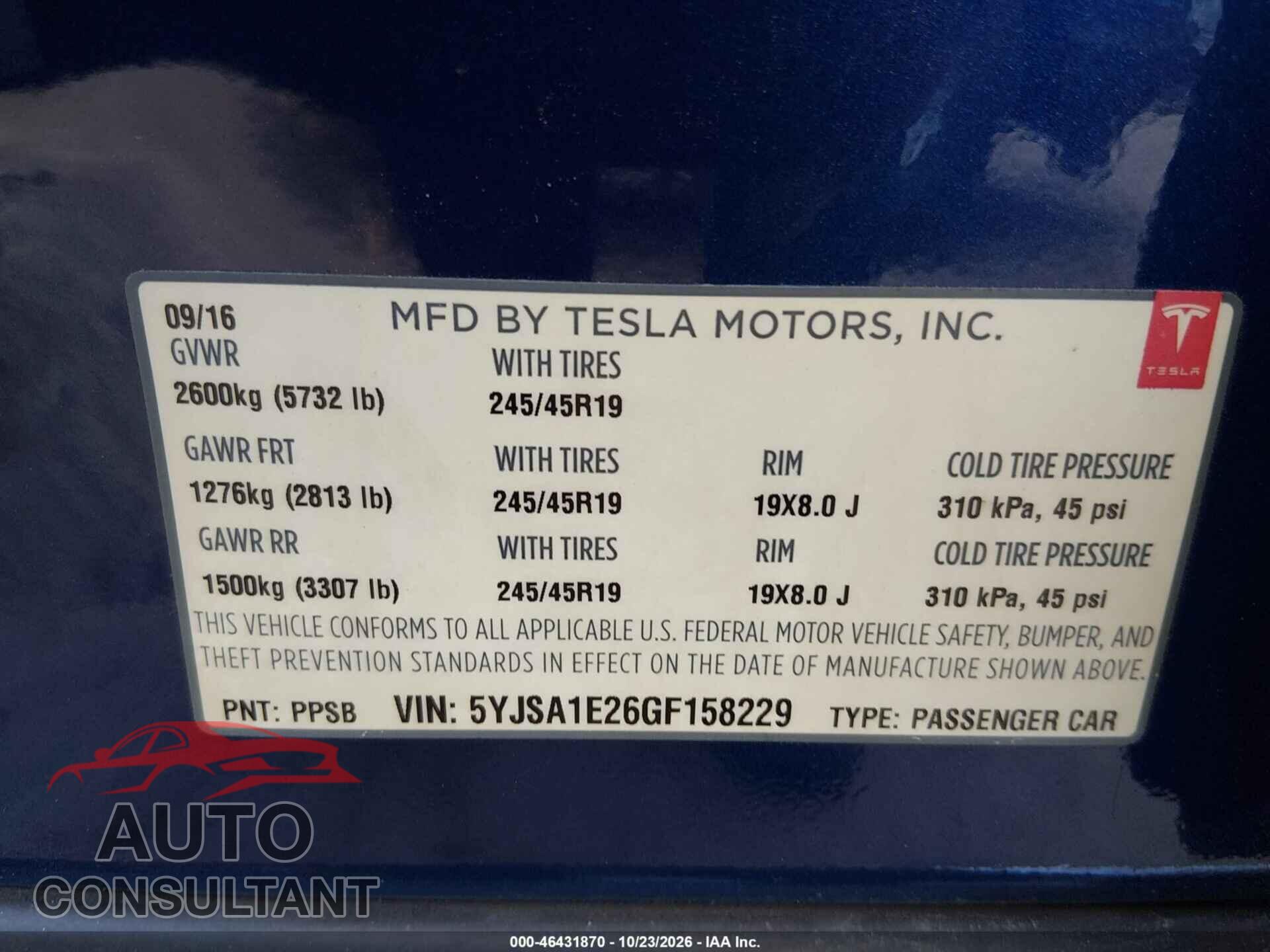 TESLA MODEL S 2016 - 5YJSA1E26GF158229