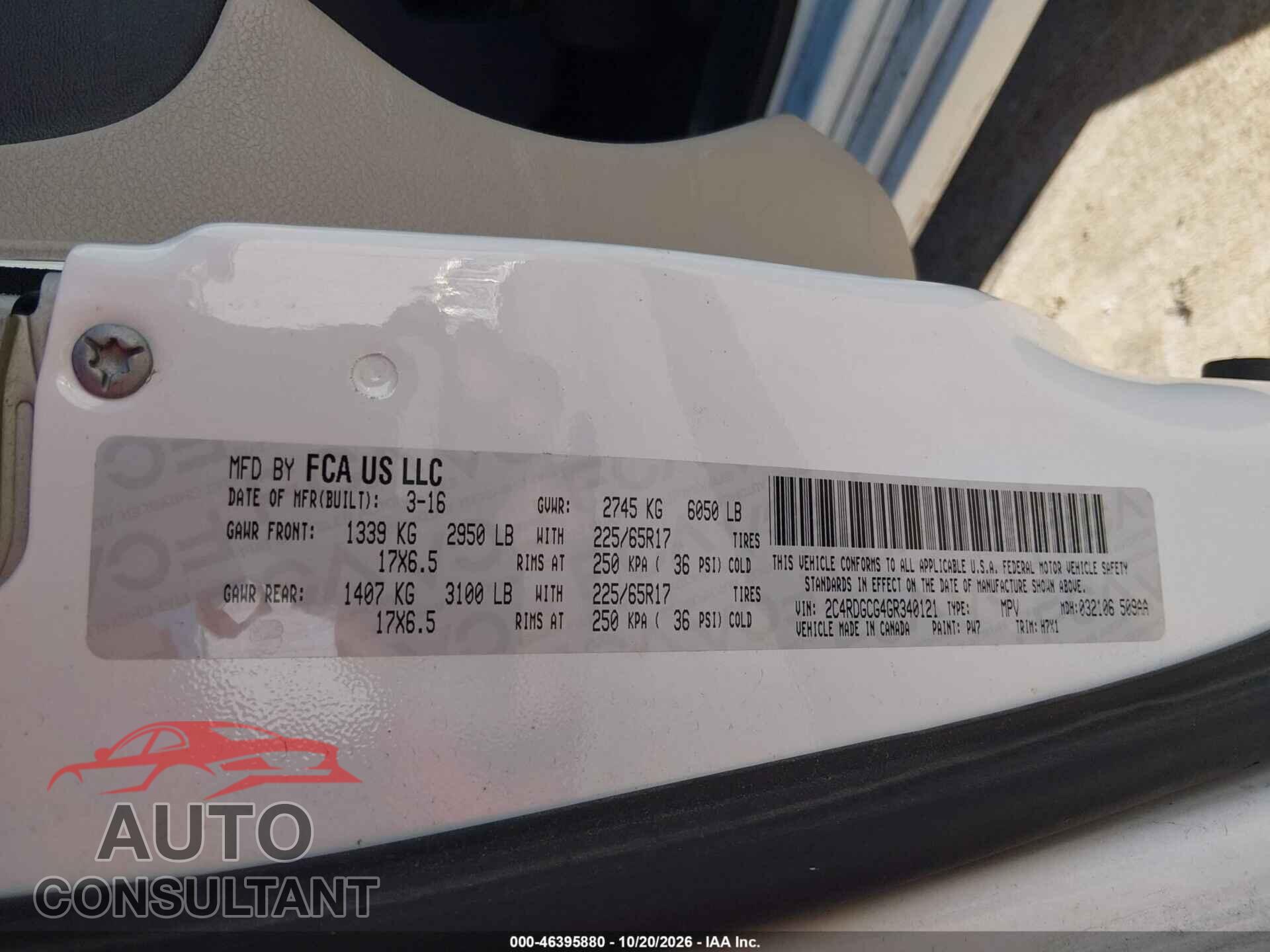 DODGE GRAND CARAVAN 2016 - 2C4RDGCG4GR340121