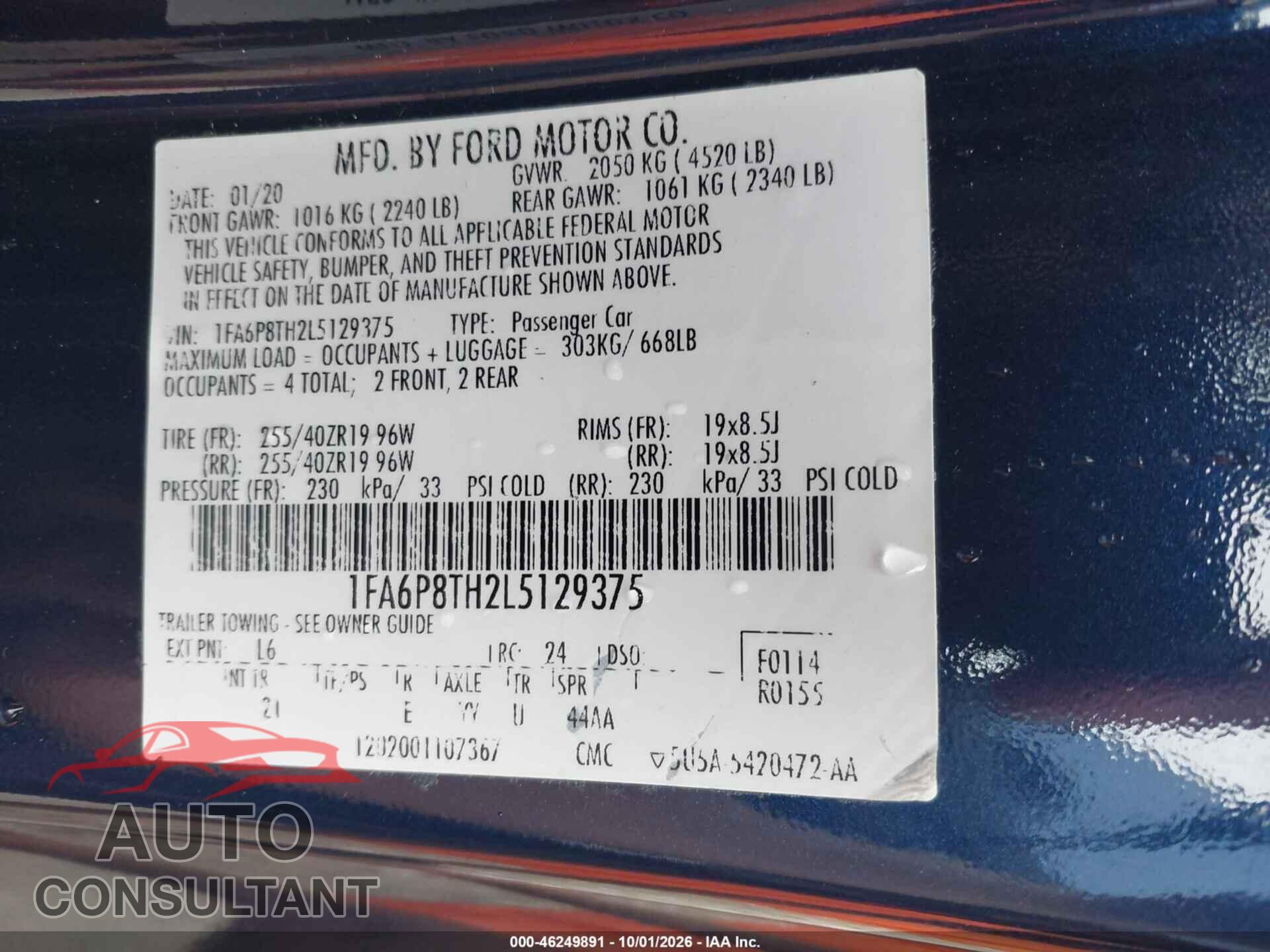 FORD MUSTANG 2020 - 1FA6P8TH2L5129375