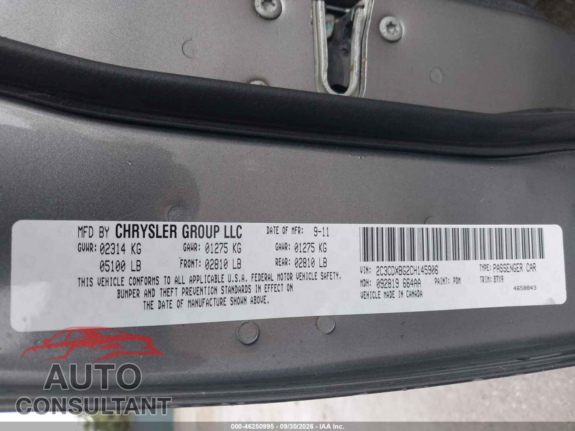 DODGE CHARGER 2012 - 2C3CDXBG2CH145906