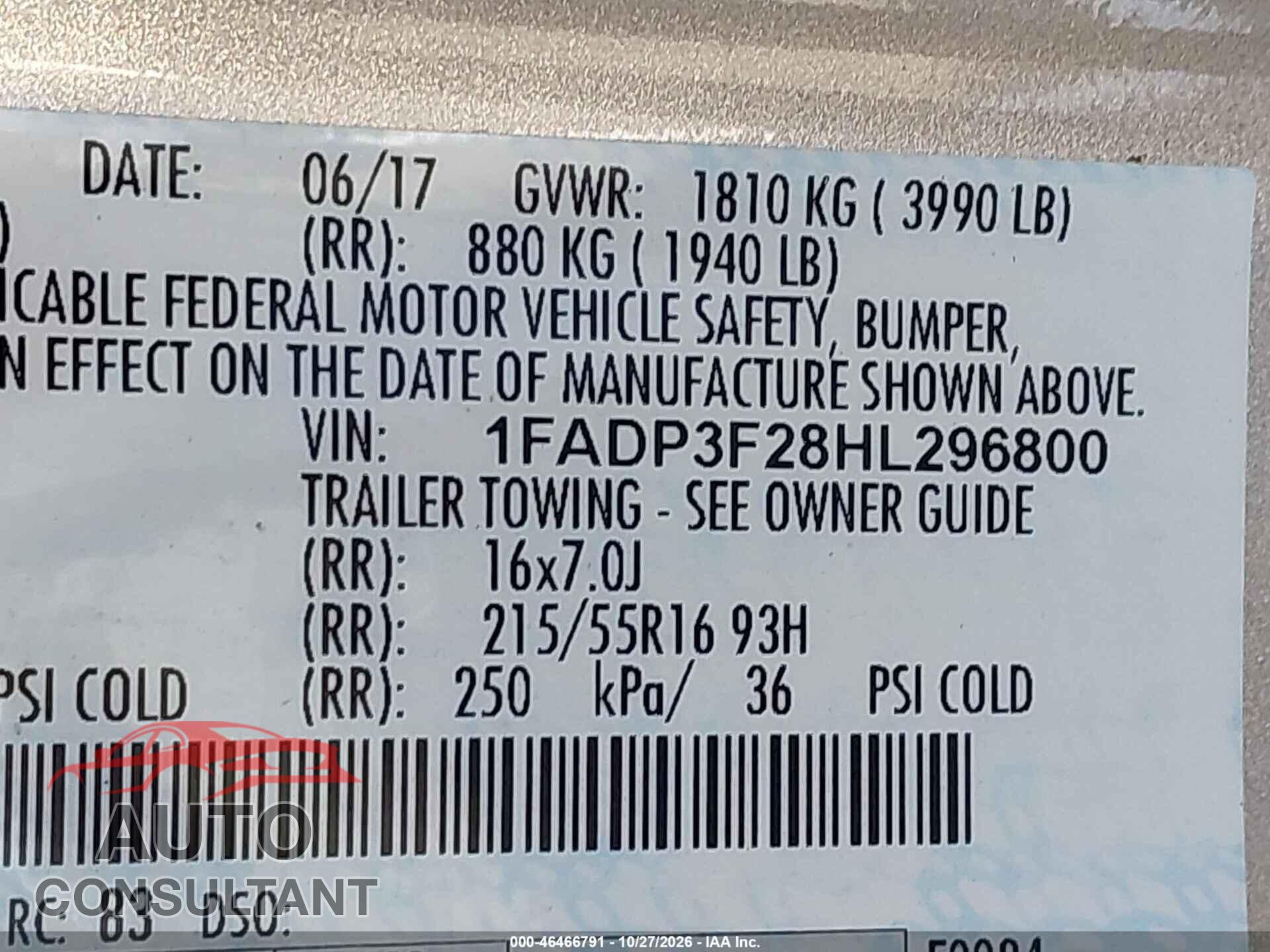 FORD FOCUS 2017 - 1FADP3F28HL296800