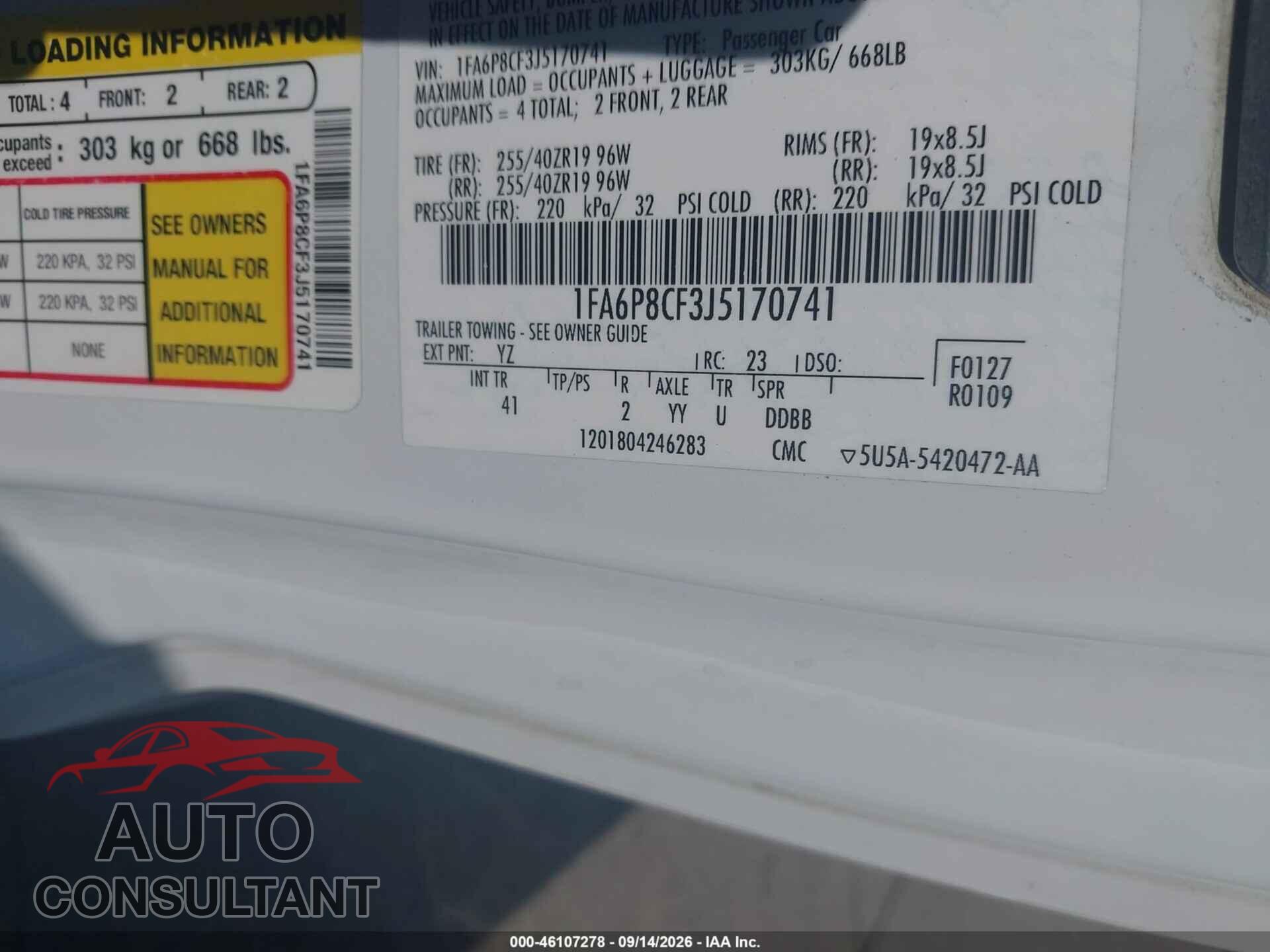 FORD MUSTANG 2018 - 1FA6P8CF3J5170741