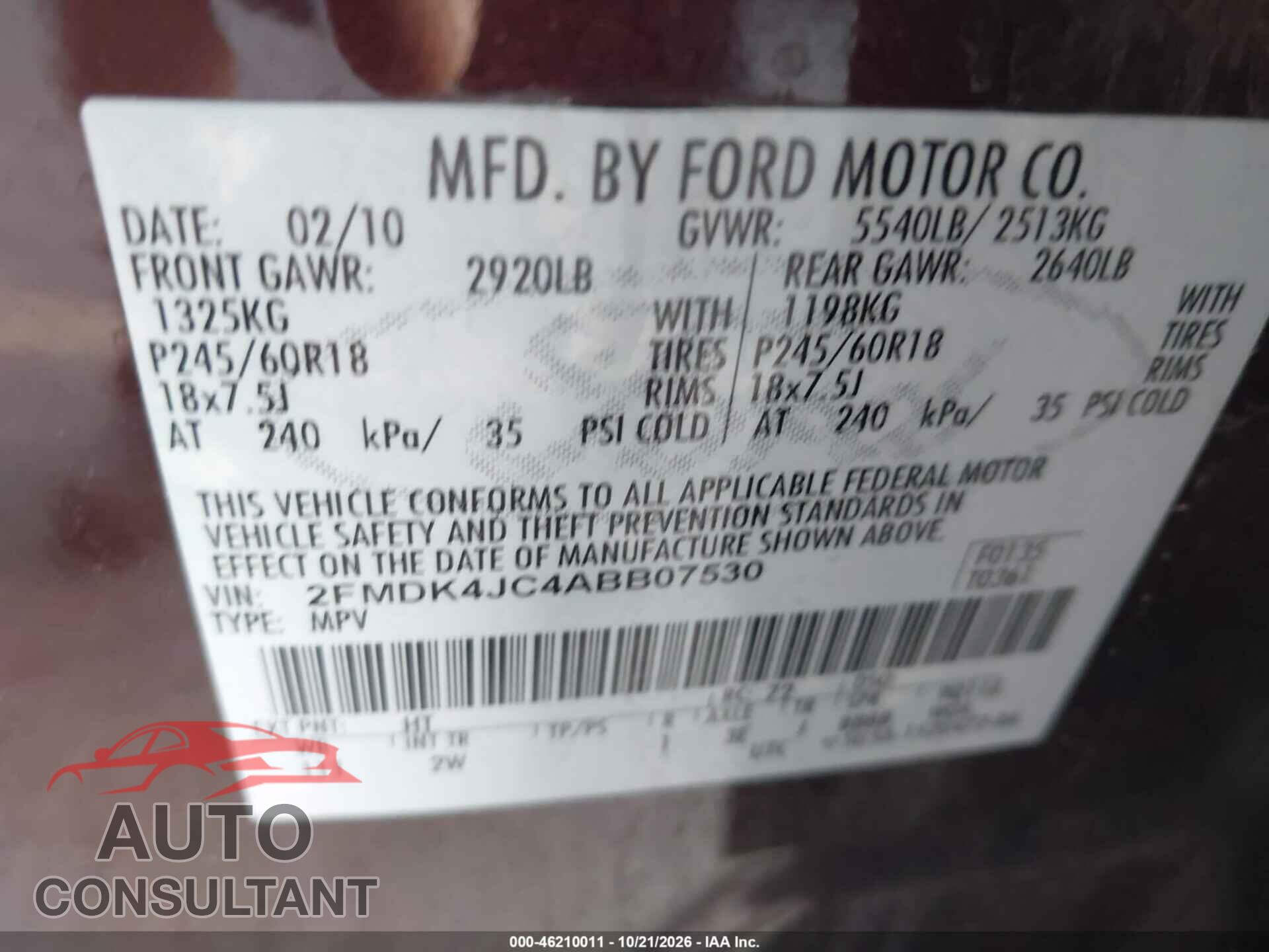 FORD EDGE 2010 - 2FMDK4JC4ABB07530