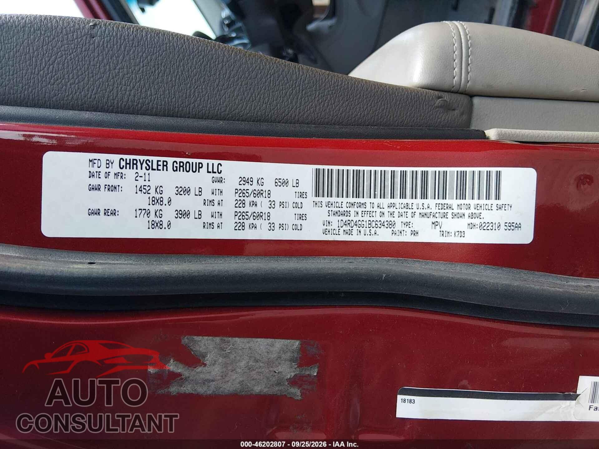 DODGE DURANGO 2011 - 1D4RD4GG1BC634380