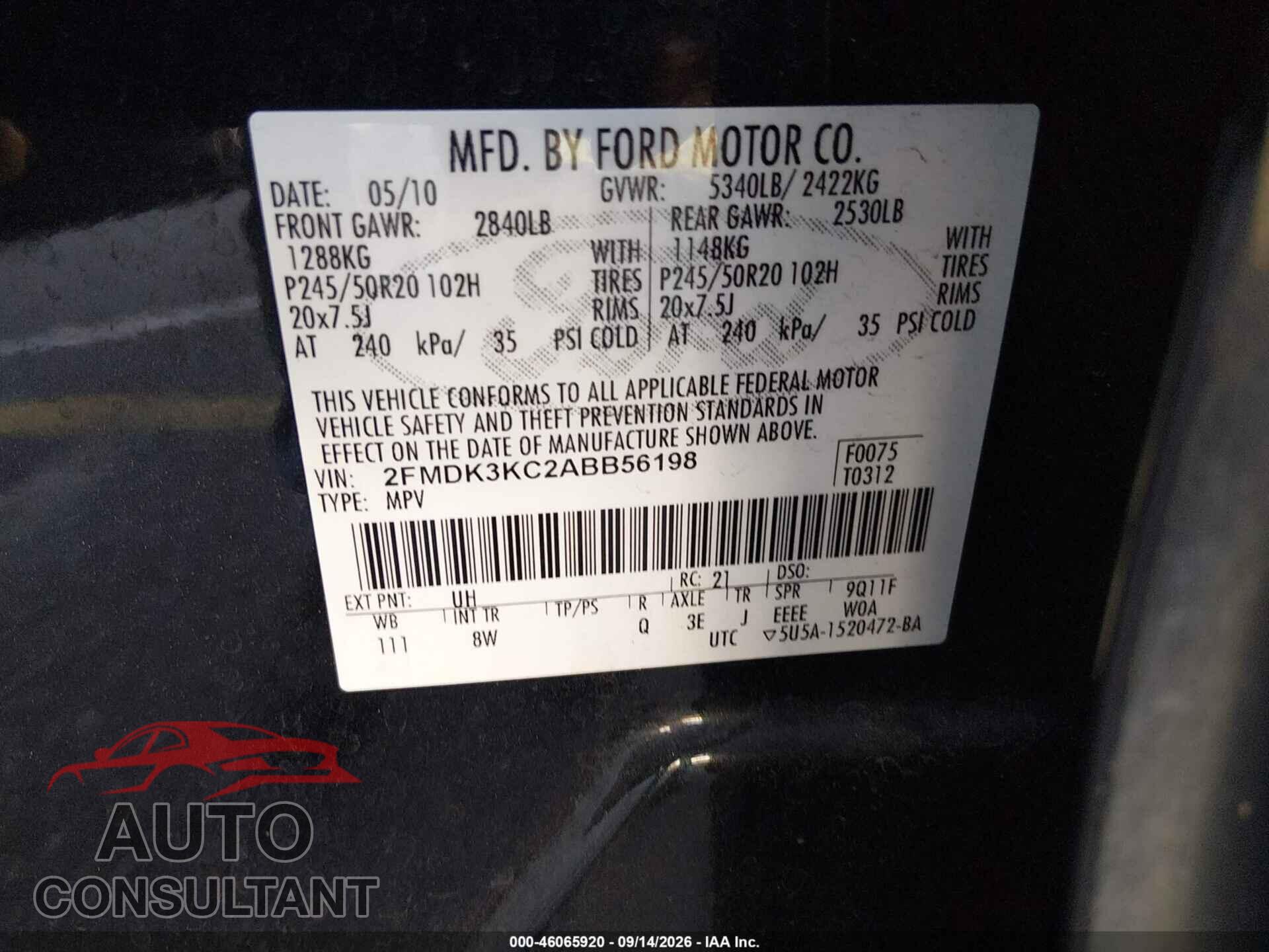 FORD EDGE 2010 - 2FMDK3KC2ABB56198