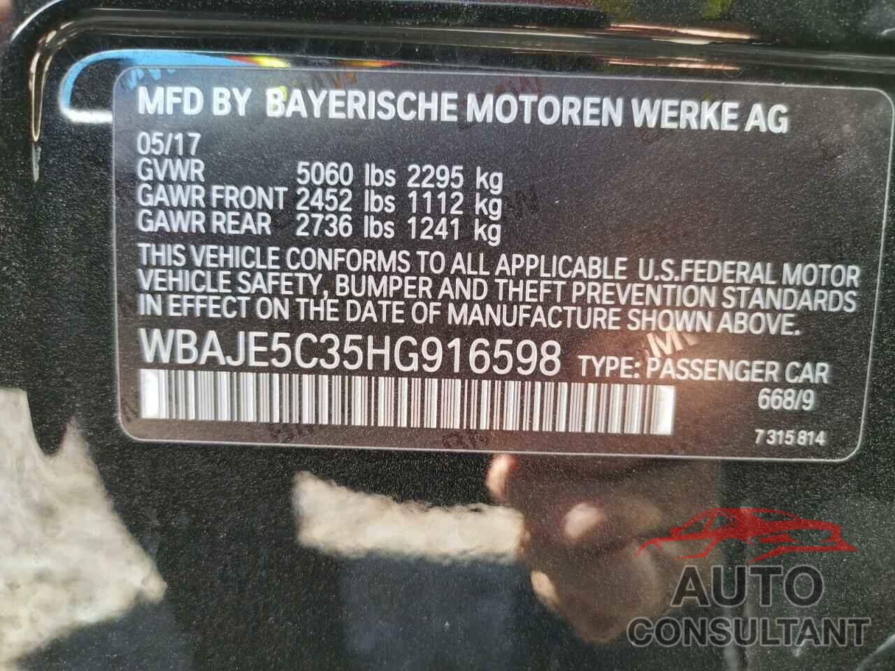 BMW 5 SERIES 2017 - WBAJE5C35HG916598