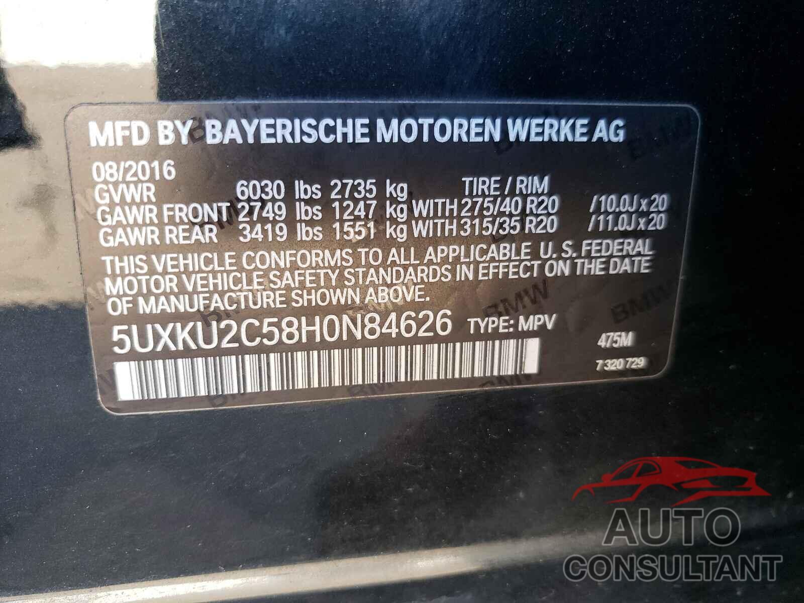 BMW X6 2017 - 5UXKU2C58H0N84626